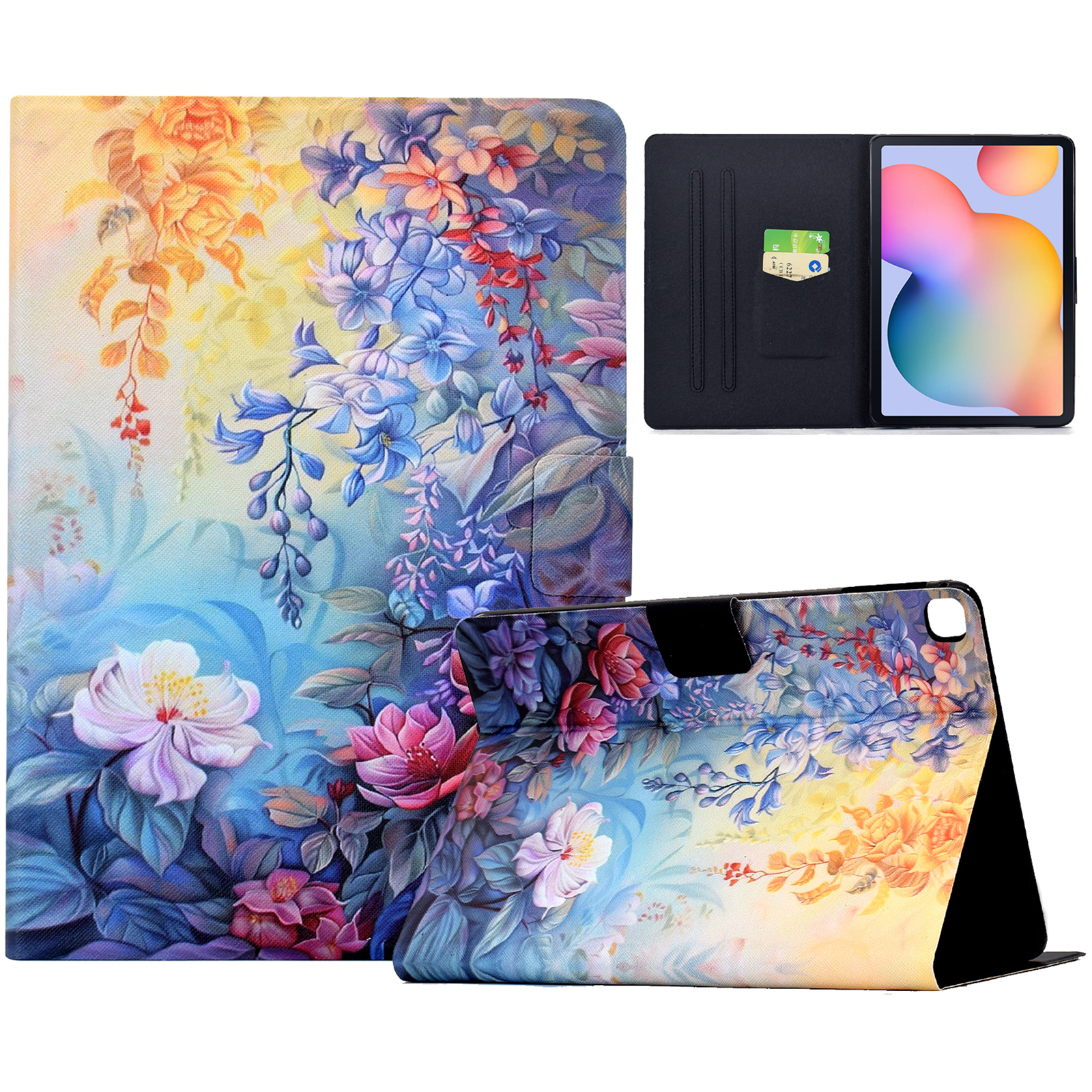 Leather Case for Samsung Galaxy Tab S6 Lite (2024) SM-P610 615 / (2022) / (2020) Pattern Painting Card Slots Stand Cover with Auto Sleep / Wake - Blos