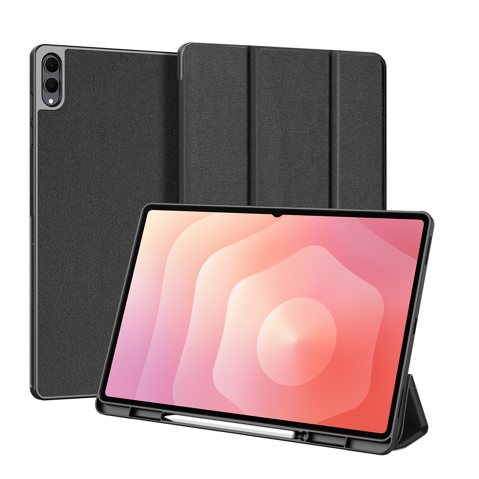 DUX DUCIS For Samsung Galaxy Tab S11 Ultra Case  Domo Series Tri-fold Stand PU Leather Tablet Cover - Black