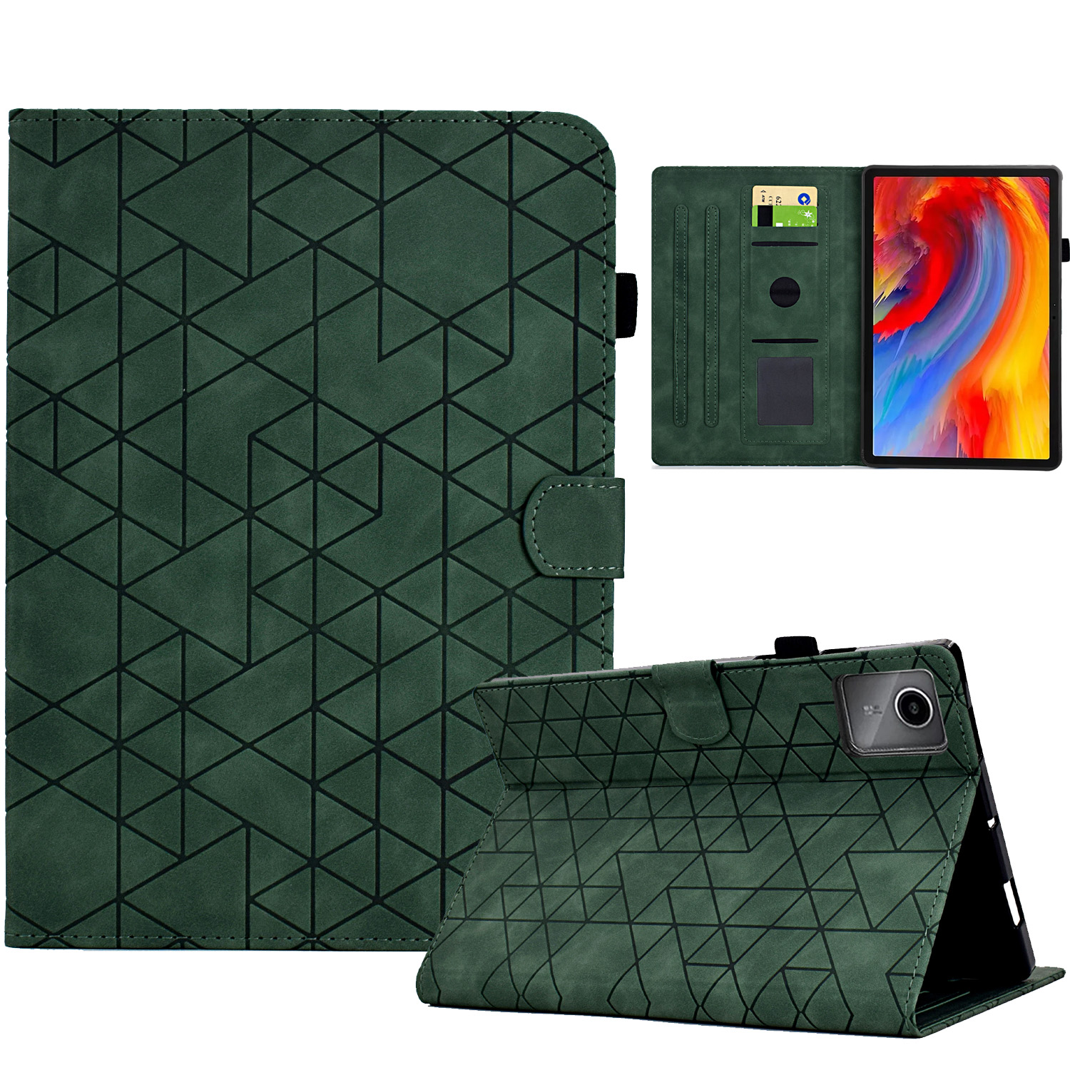 For Lenovo Xiaoxin Pad 12.1 (2025) Case Card Slots Stand Rhombus Auto Wake / Sleep Leather Cover - Green