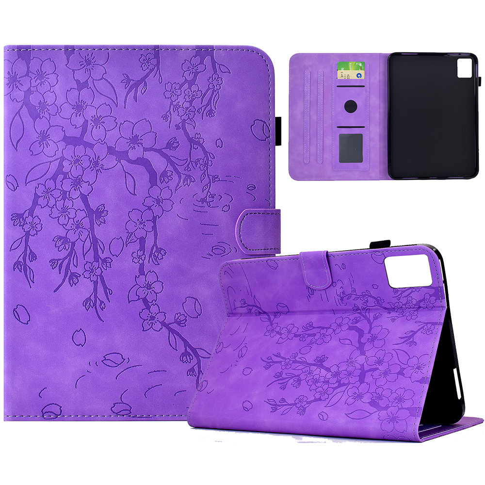 For Lenovo Xiaoxin Pad 12.1 (2025) Leather Case Plum Blossom Stand Card Slots Tablet Cover - Light Purple