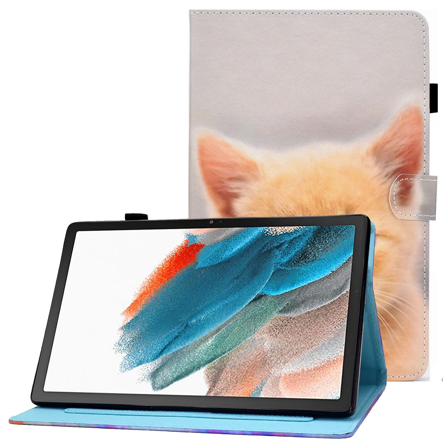 

For Samsung Galaxy Tab A8 10.5 (2021) SM-X200 / X205 / Tab A8 10.5 (2022) Pattern Printing PU Leather Dual-sided Magnetic Cover Stand Stitching Case with Card Slots and Pencil Holder - Cute Cat, Galaxy Tab A8 10.5 (2021)