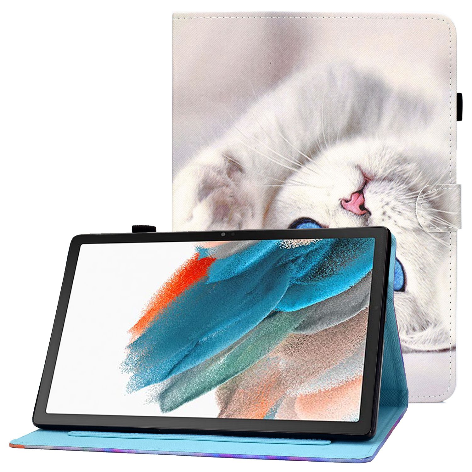 

Для Samsung Galaxy Tab A8 10.5 (2021) SM-X200 / X205 Pattern Print - Белый Кот, Galaxy Tab A8 10.5 (2021)