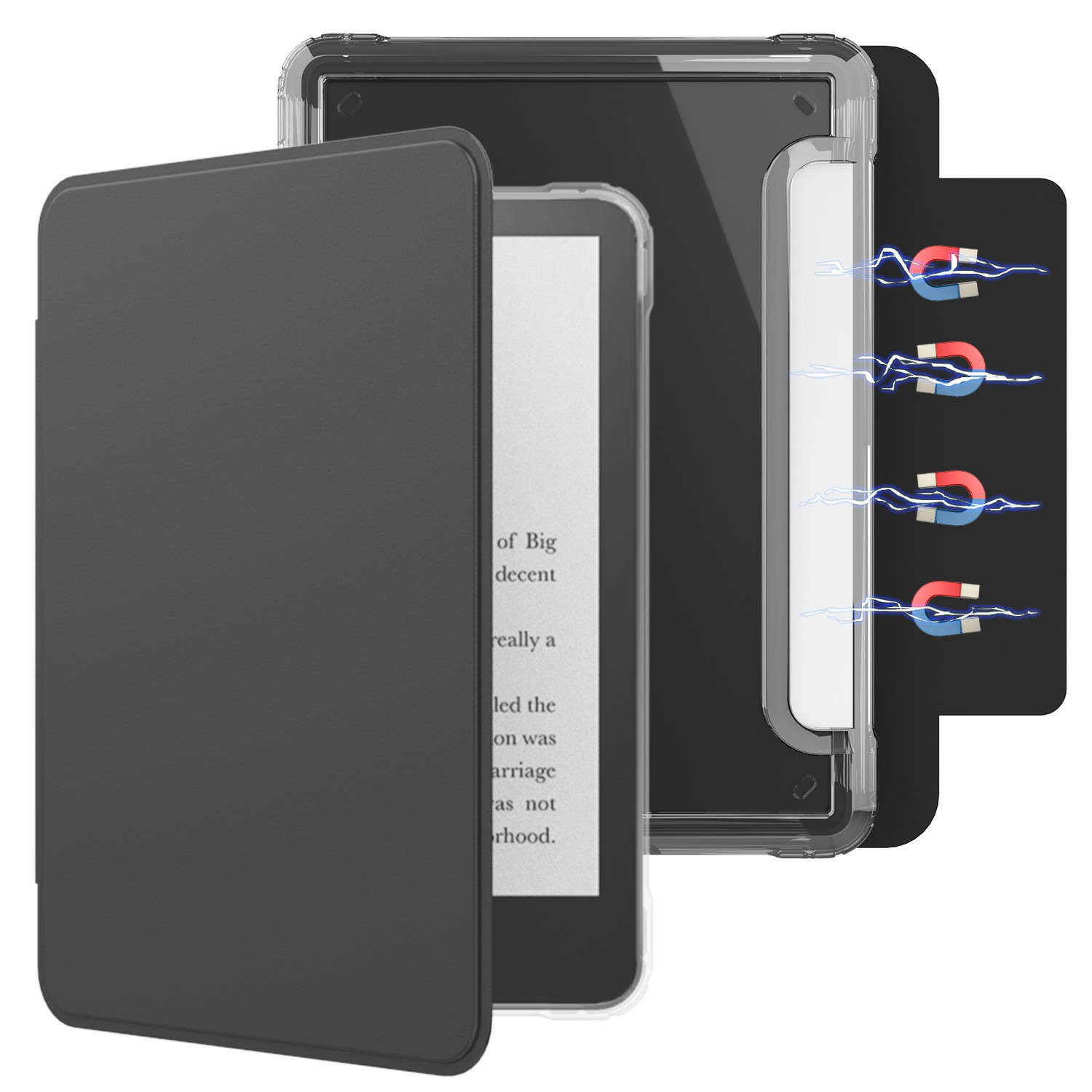 For Amazon Kindle 11th (2024)  /  Kindle 6" (2022) Case Magnetic Detachable Acrylic + PU Leather Cover Auto Wake  /  Sleep - Black