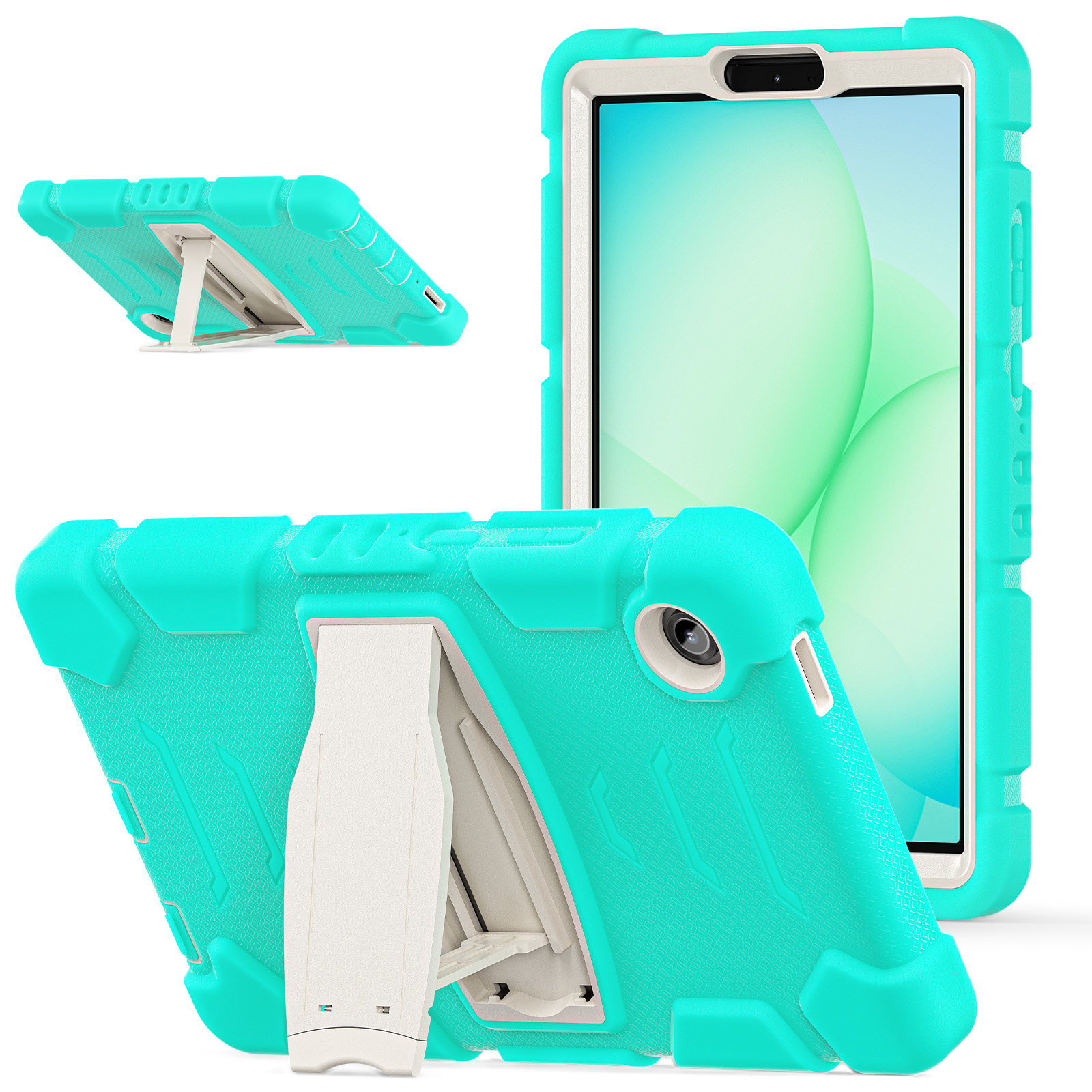 For Samsung Galaxy Tab A11 Kickstand Case PC + Silicone Anti-Drop Tablet Cover - Mint Green