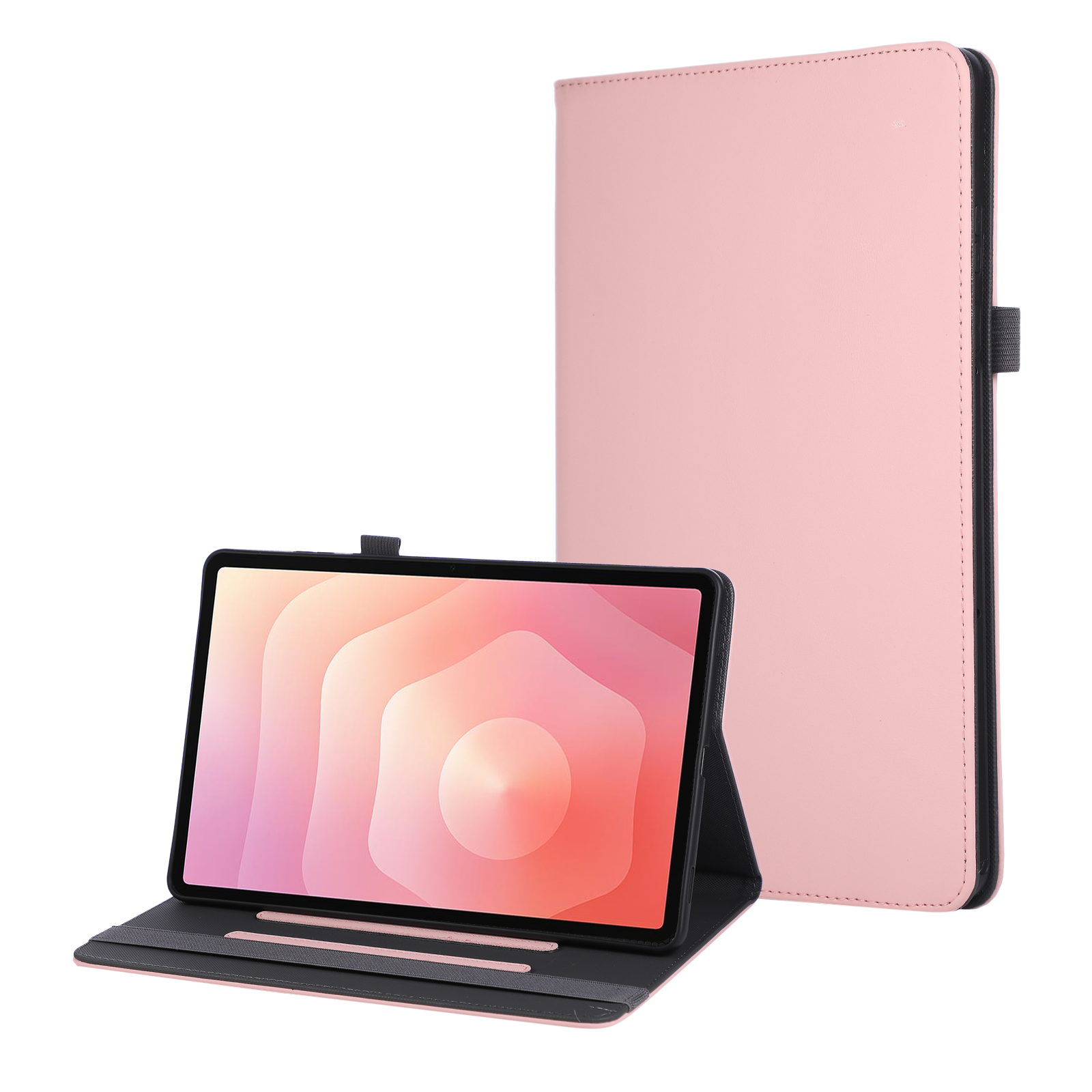 For Samsung Galaxy Tab S11 Case Foldable Stand Leather Tablet Cover with Handheld Wristband - Pink
