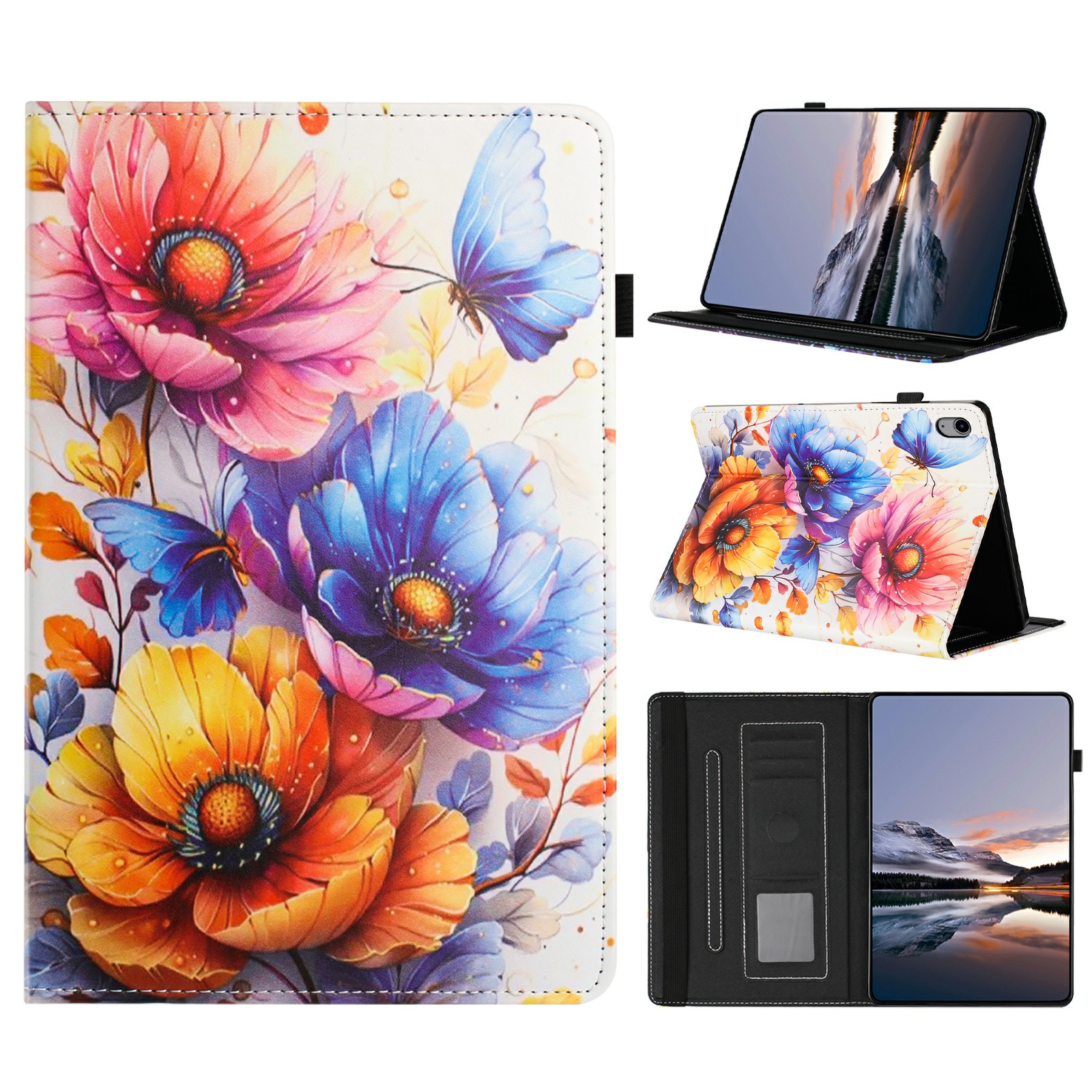 Litchi Grain Painting Leather Case for iPad mini (2024)  /  (2021) Card Slot Tablet Cover with Auto Wake  /  Sleep - Flower