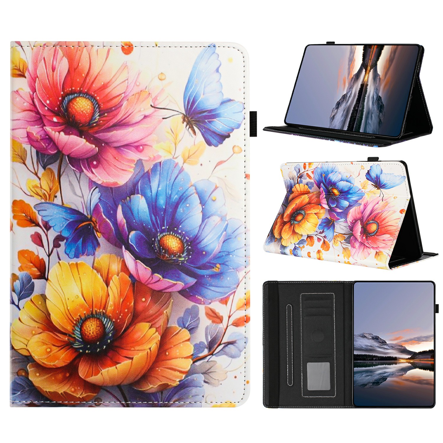 Litchi Grain Painting Leather Case for Amazon Kindle 11th (2024) / 6" (2022) Card Slot Tablet Cover with Auto Wake  /  Sleep - Flower