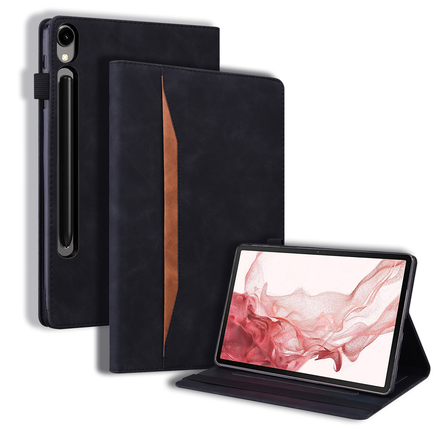 Tablet Case For Samsung Galaxy Tab S9  /  Tab S7  /  Tab S8 PU Leather Protective Folio Cover with Card Holder - Black