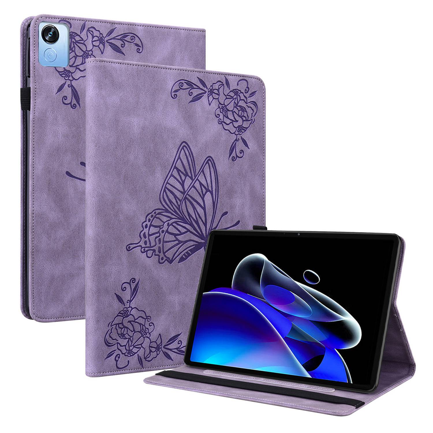 

Prägener Schmetterlingsblumenmuster Hülle Für Realme Pad X, PU Leder Stand Card Halter Tablet Cover Mit Gummiband - Violett, Realme Pad X