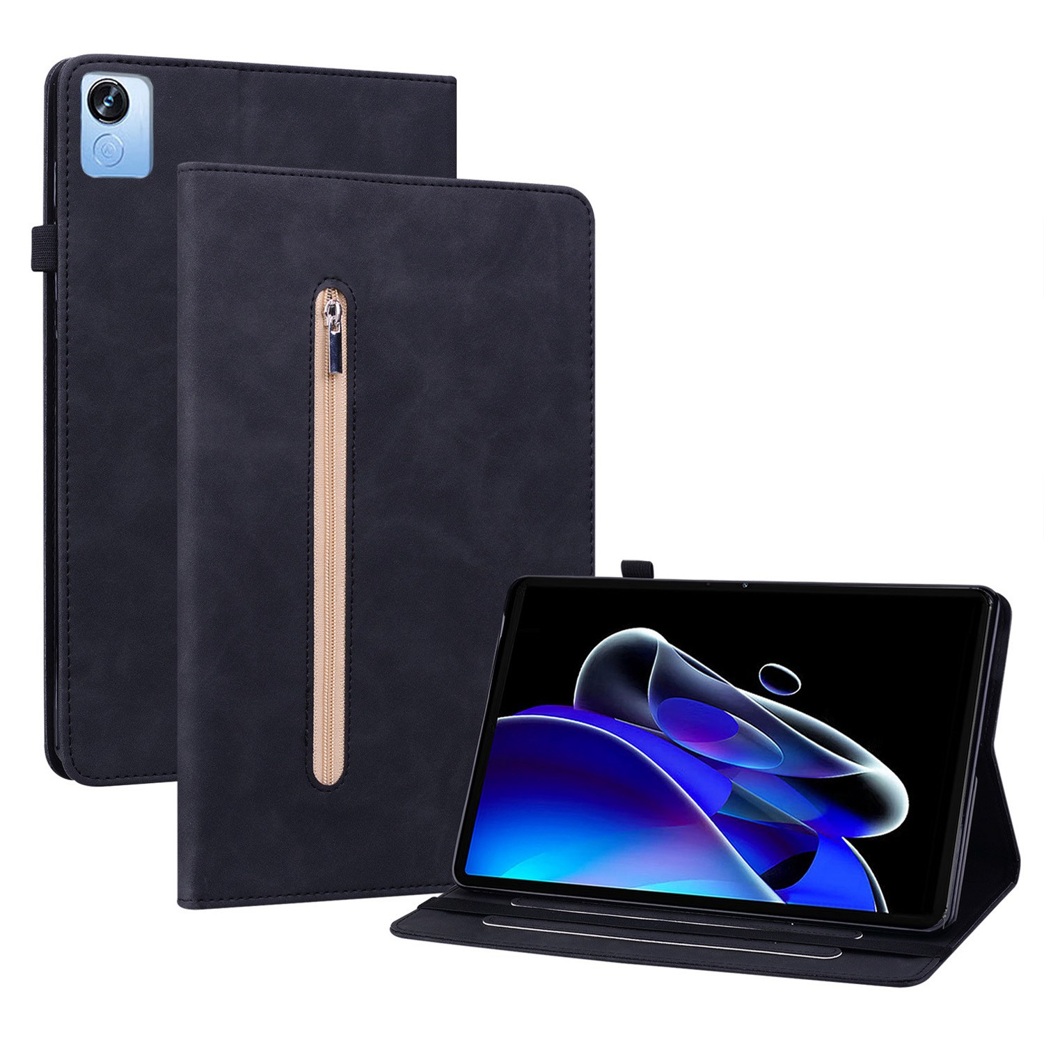

Étui en Cuir PU de Poche à Glissière Pour Pavé en Royaume X, Coquette de Tablette de Choc Élastique de Couleur Unie Avec Support Avec Support - le Noir, Realme Realme Pad X