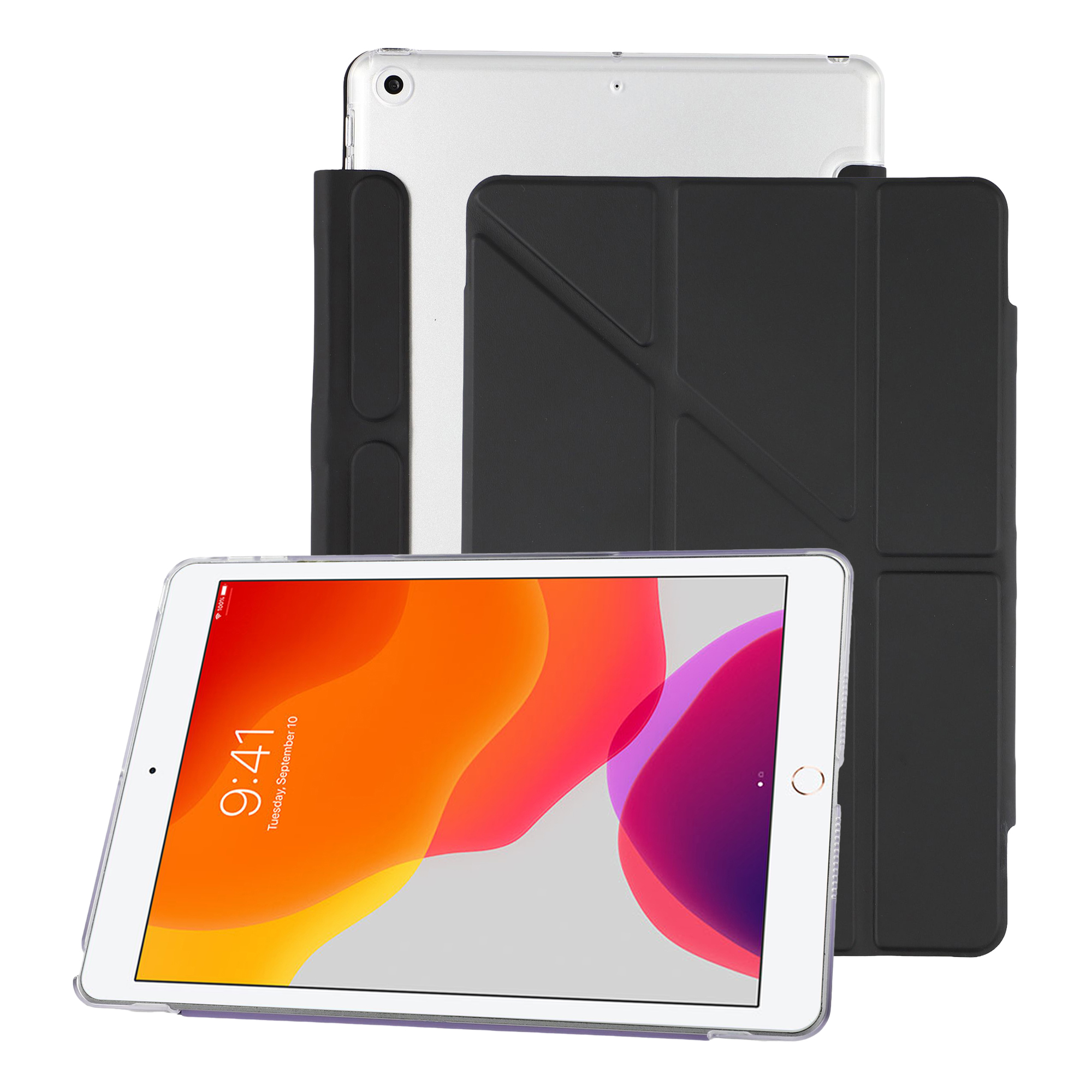 Case for iPad 10.2 (2021)  /  (2020)  /  (2019) Clear Hard Shell with Pencil Holder Smart Sleep Wake Stand Protective Cover - Black