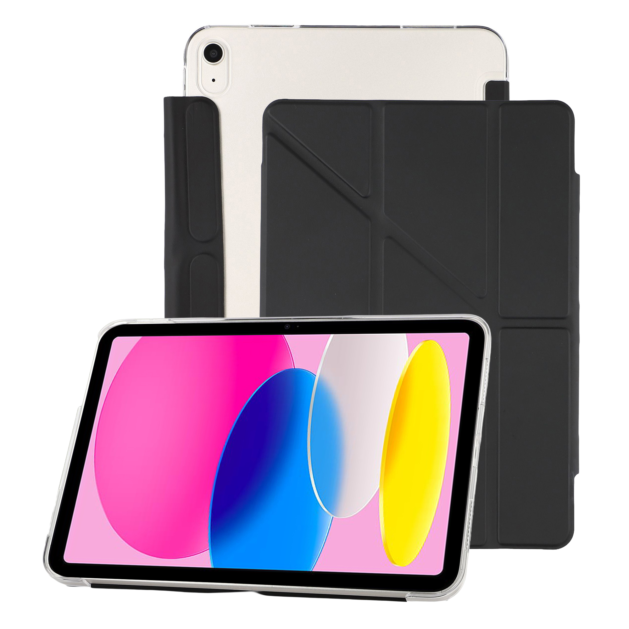 Case for iPad (2025)  /  10.9 (2022) Clear Hard Shell with Pencil Holder Smart Sleep Wake Stand Protective Cover - Black