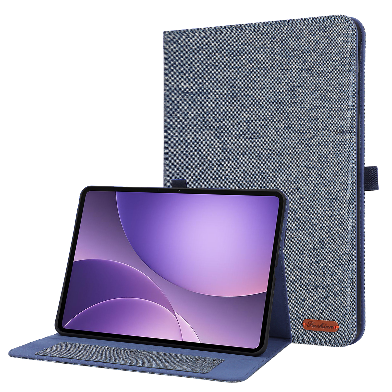For Oppo Pad 5 Case with Stand Card Holder Cloth Texture Leather Tablet Cover - Blue