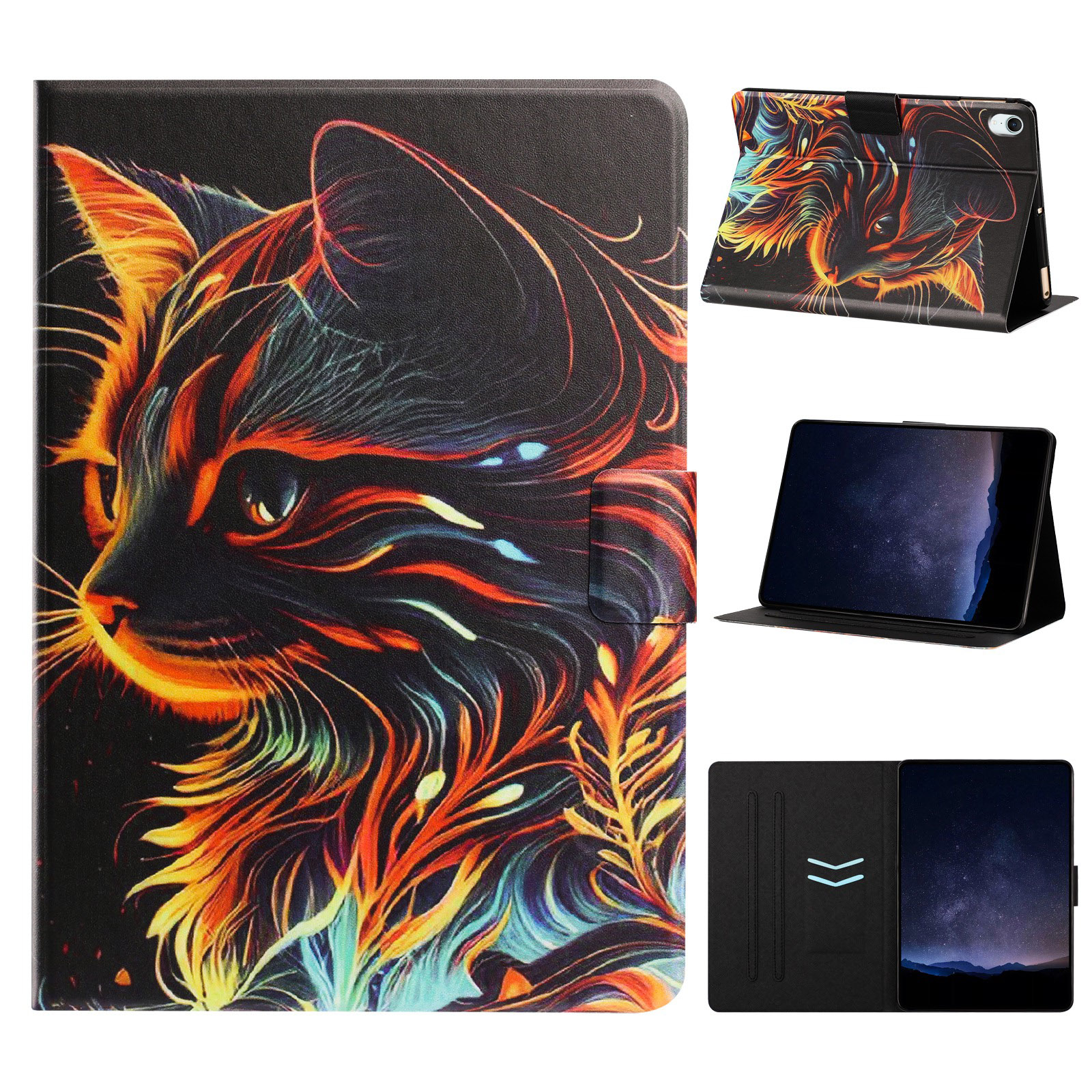 Tablet Case for iPad mini (2024)  /  (2021) Leather Stand Case with Card Slots Litchi Pattern Magnetic Flip Protective Cover - Golden Cat