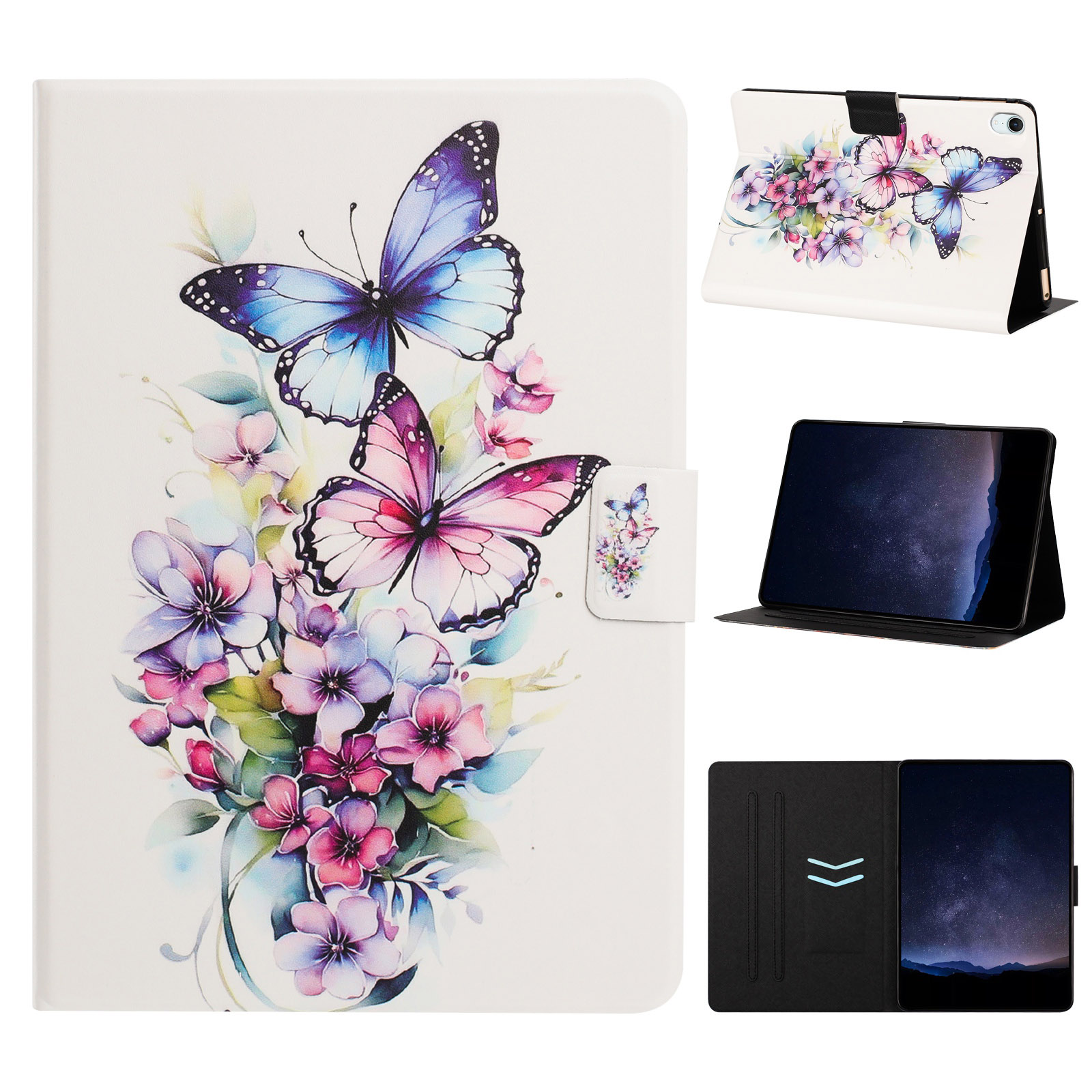 Tablet Case for iPad mini (2024)  /  (2021) Leather Stand Case with Card Slots Litchi Pattern Magnetic Flip Protective Cover - Butterfly Loves Flower