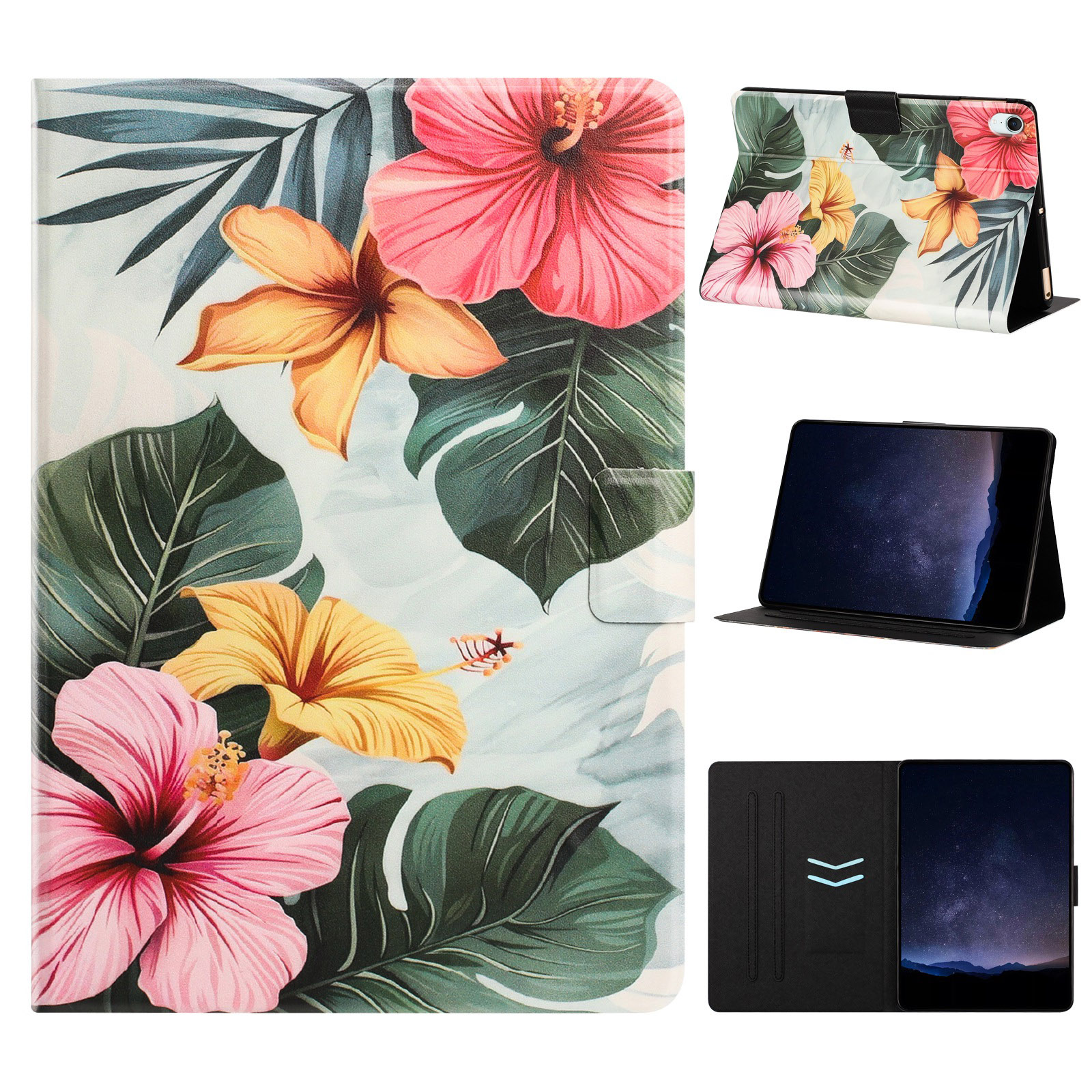 Tablet Case for iPad mini (2024)  /  (2021) Leather Stand Case with Card Slots Litchi Pattern Magnetic Flip Protective Cover - Flowers and Leaves