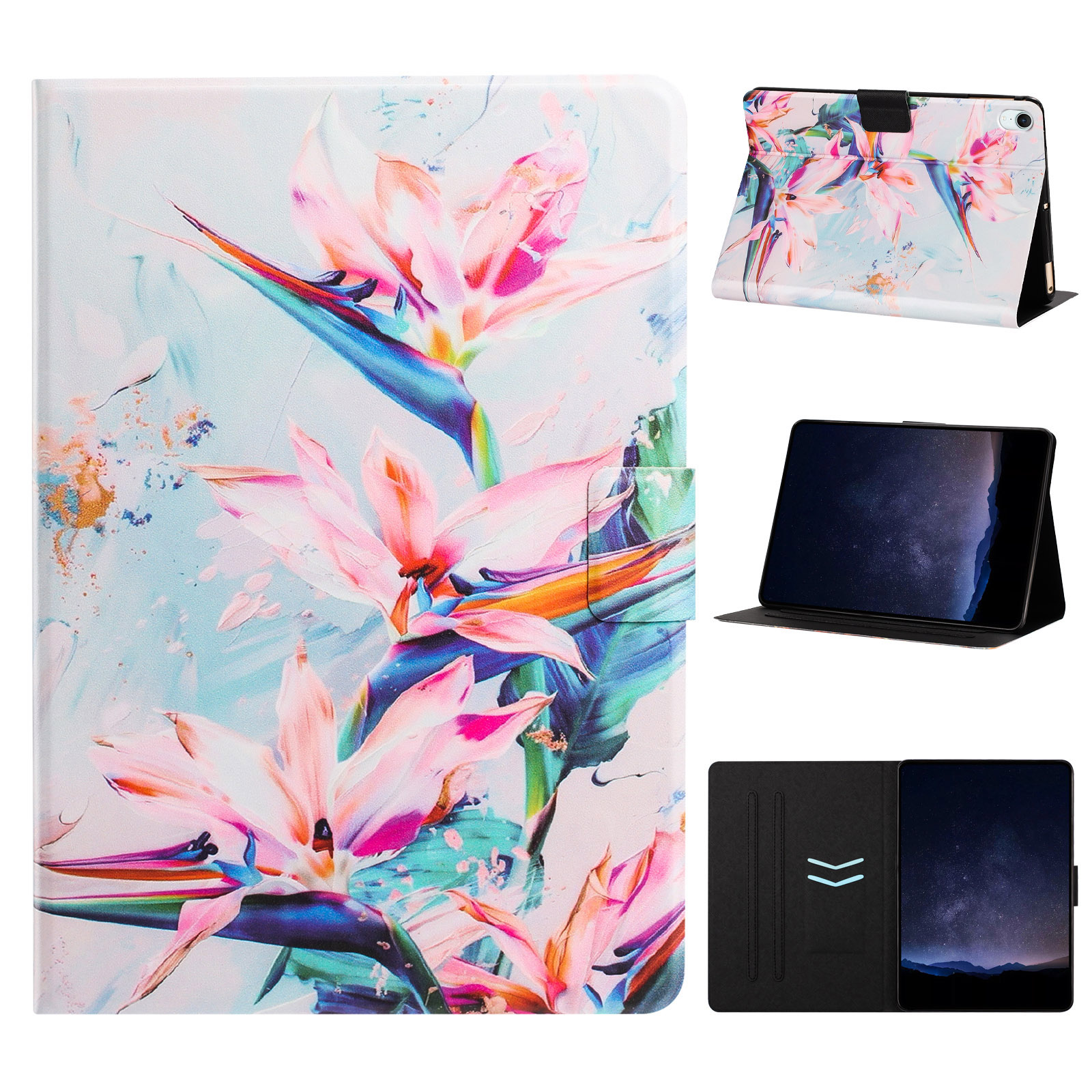 Tablet Case for iPad mini (2024)  /  (2021) Leather Stand Case with Card Slots Litchi Pattern Magnetic Flip Protective Cover - Flowers