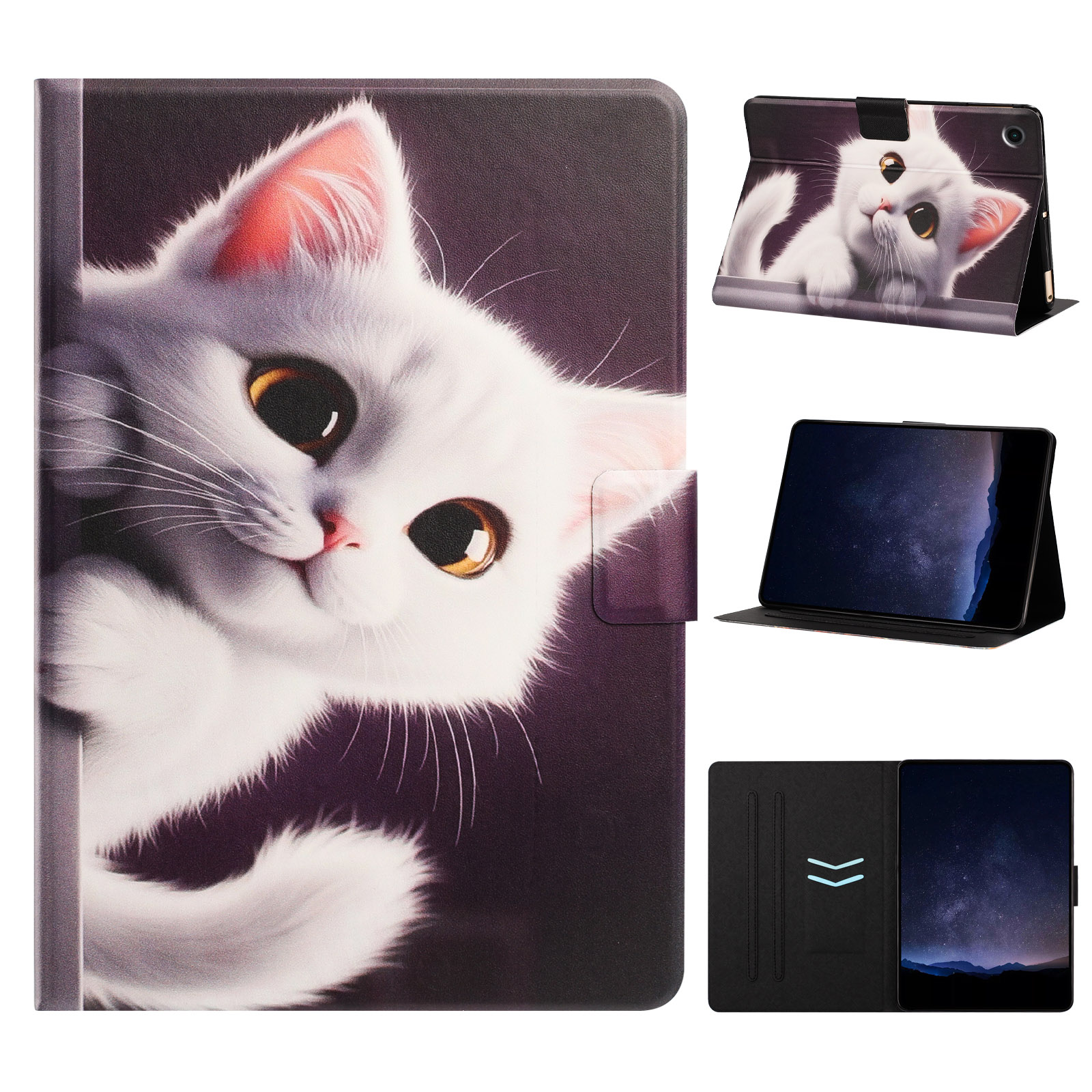 Tablet Case for Samsung Galaxy Tab A8 10.5 (2022)  /  (2021) Leather Stand Case with Card Slots Litchi Pattern Magnetic Flip Protective Cover - White 