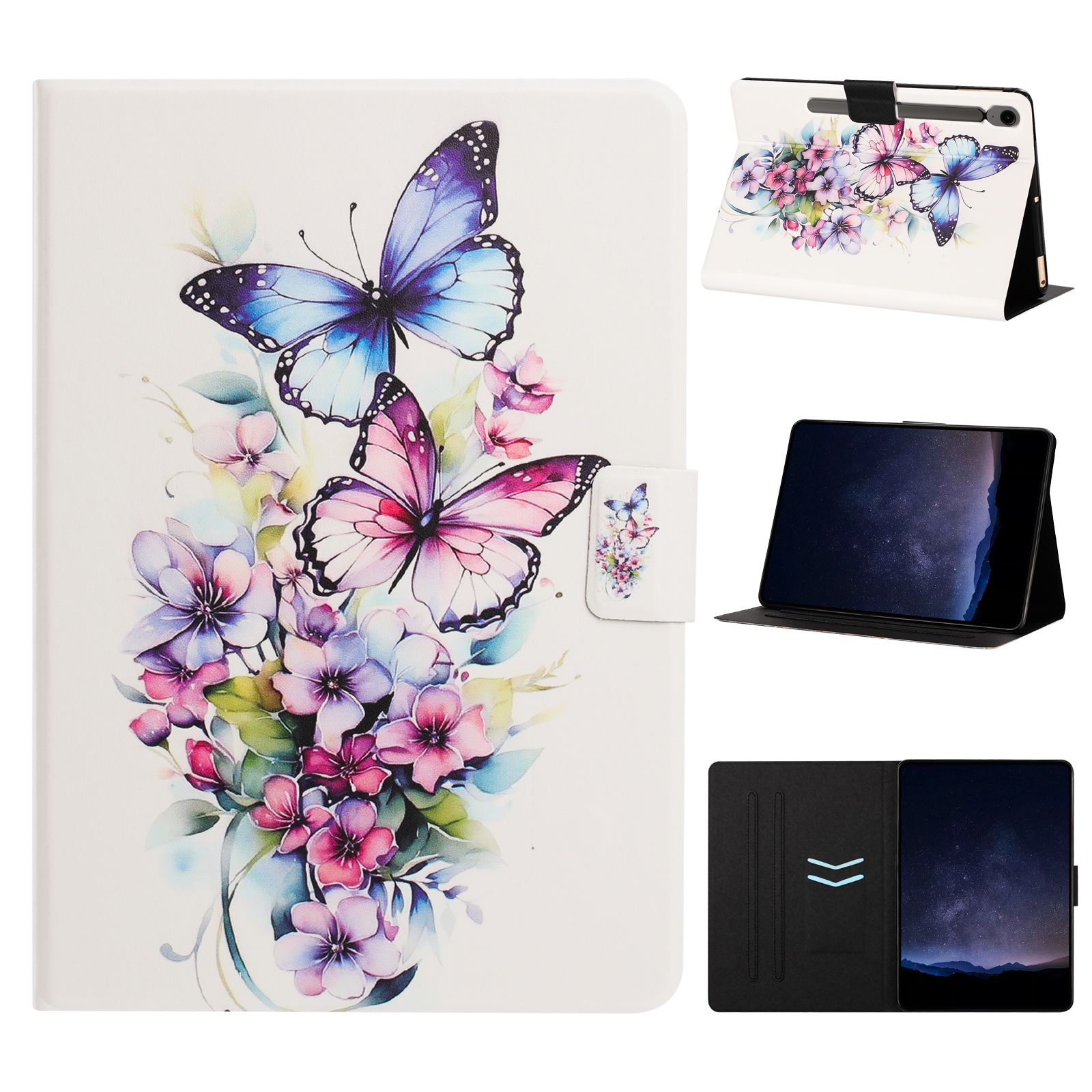 Tablet Case for Samsung Galaxy Tab S9  /  Tab S9 FE Leather Stand Case with Card Slots Litchi Pattern Magnetic Flip Protective Cover - Butterfly Loves