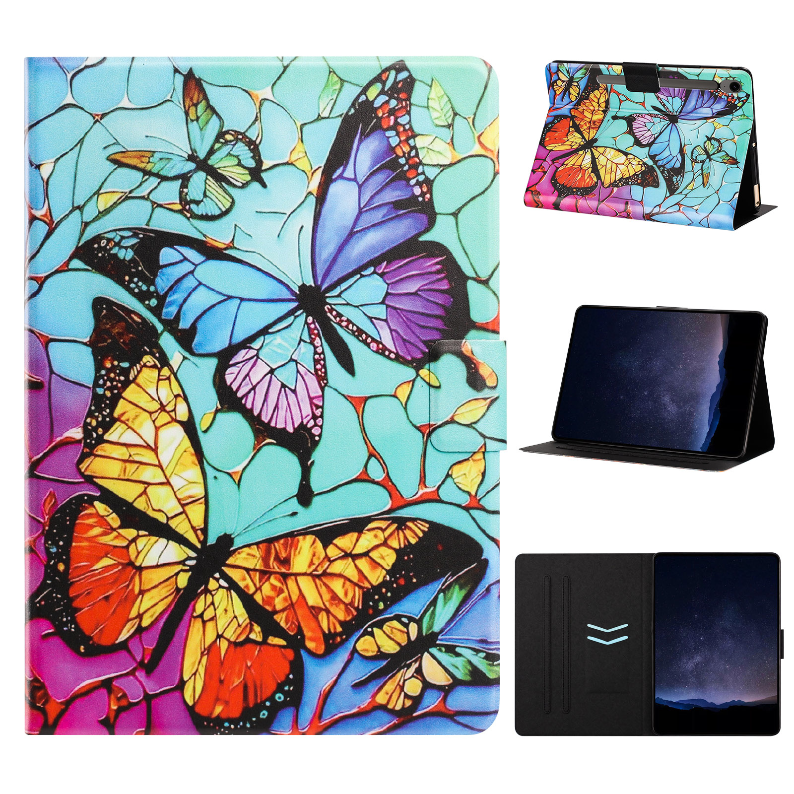 Tablet Case for Samsung Galaxy Tab S9  /  Tab S9 FE Leather Stand Case with Card Slots Litchi Pattern Magnetic Flip Protective Cover - Butterfly