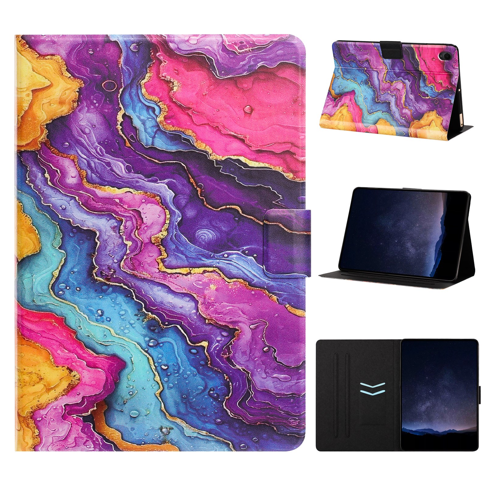 For Samsung Galaxy Tab S11 Tablet Case Leather Stand Case with Card Slots Litchi Pattern Magnetic Flip Protective Cover - Colorful Stone