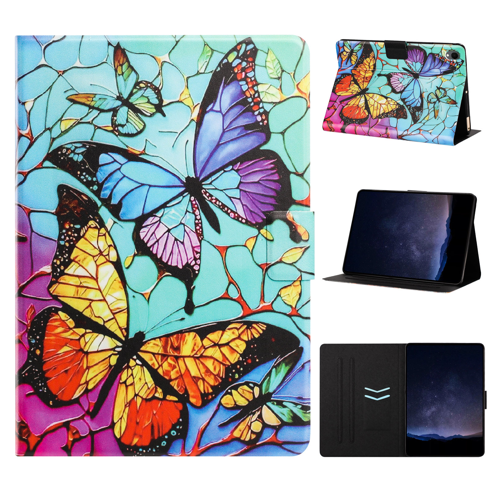 For Samsung Galaxy Tab S11 Tablet Case Leather Stand Case with Card Slots Litchi Pattern Magnetic Flip Protective Cover - Butterfly