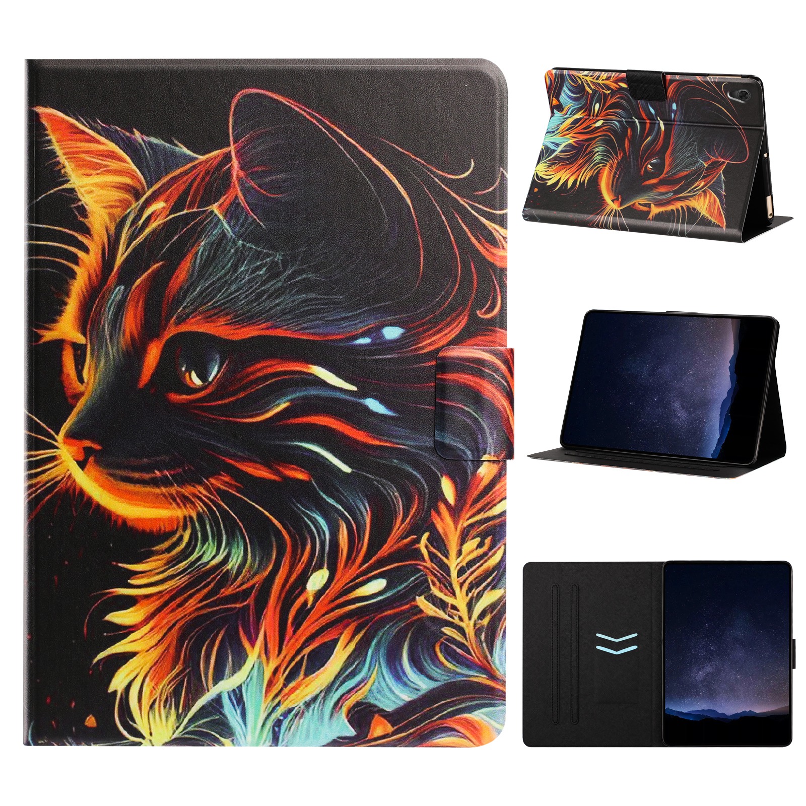 For Lenovo Tab M10 HD Gen 2 Tablet Case Leather Stand Case with Card Slots Litchi Pattern Magnetic Flip Protective Cover - Golden Cat