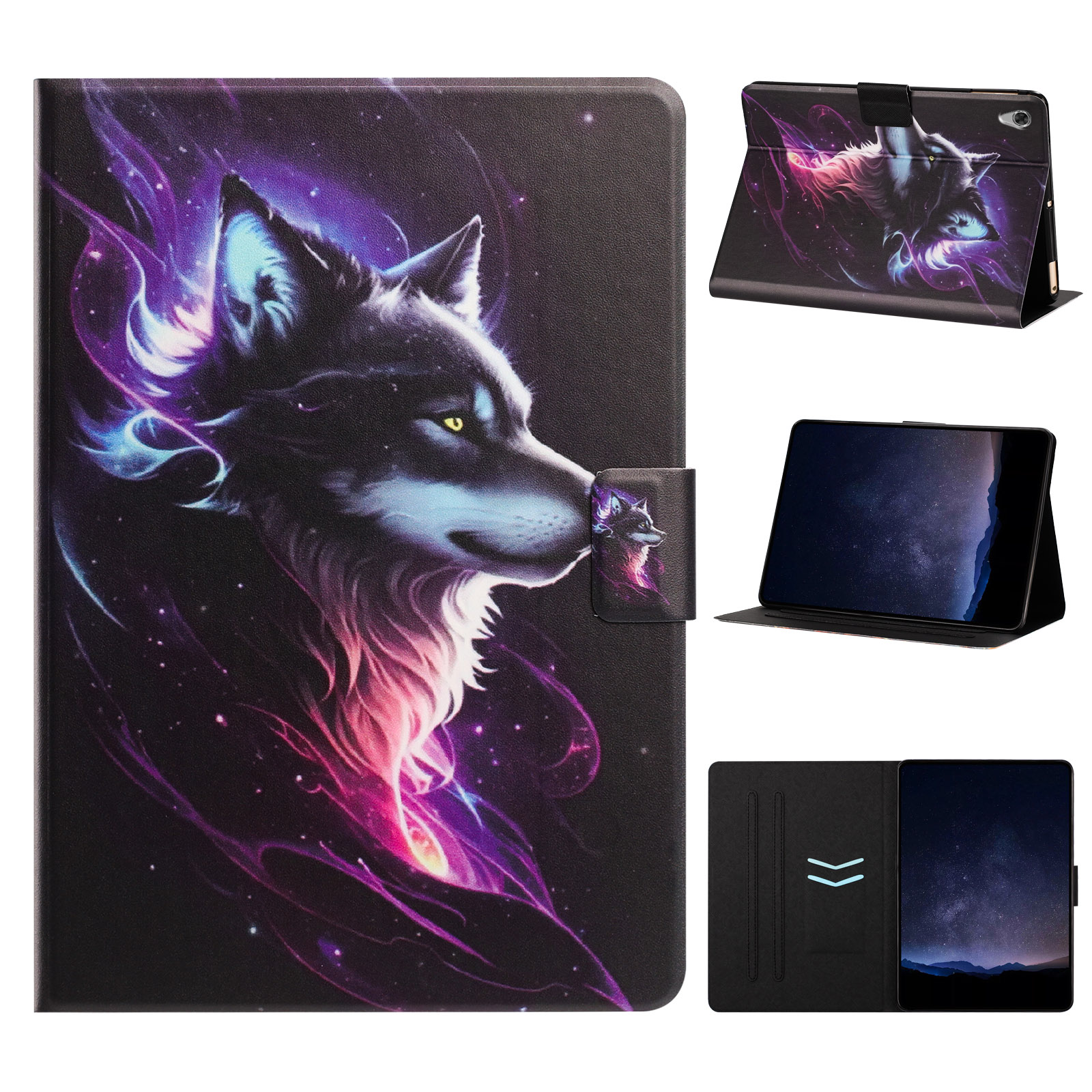 For Lenovo Tab M10 HD Gen 2 Tablet Case Leather Stand Case with Card Slots Litchi Pattern Magnetic Flip Protective Cover - Purple Wolf