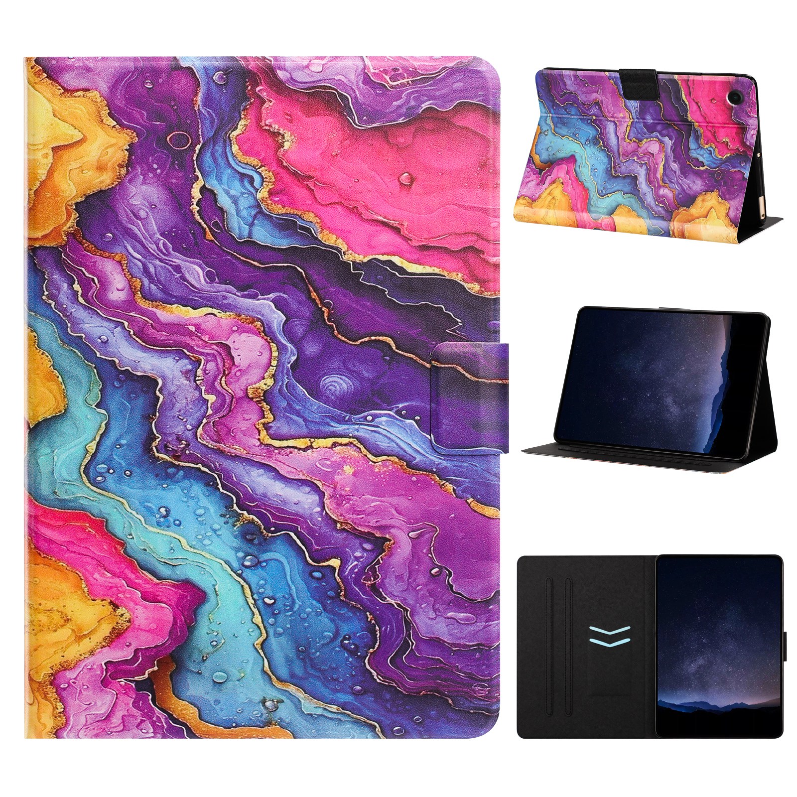 For Lenovo Tab M10 (Gen 3) Tablet Case Leather Stand Case with Card Slots Litchi Pattern Magnetic Flip Protective Cover - Colorful Stone