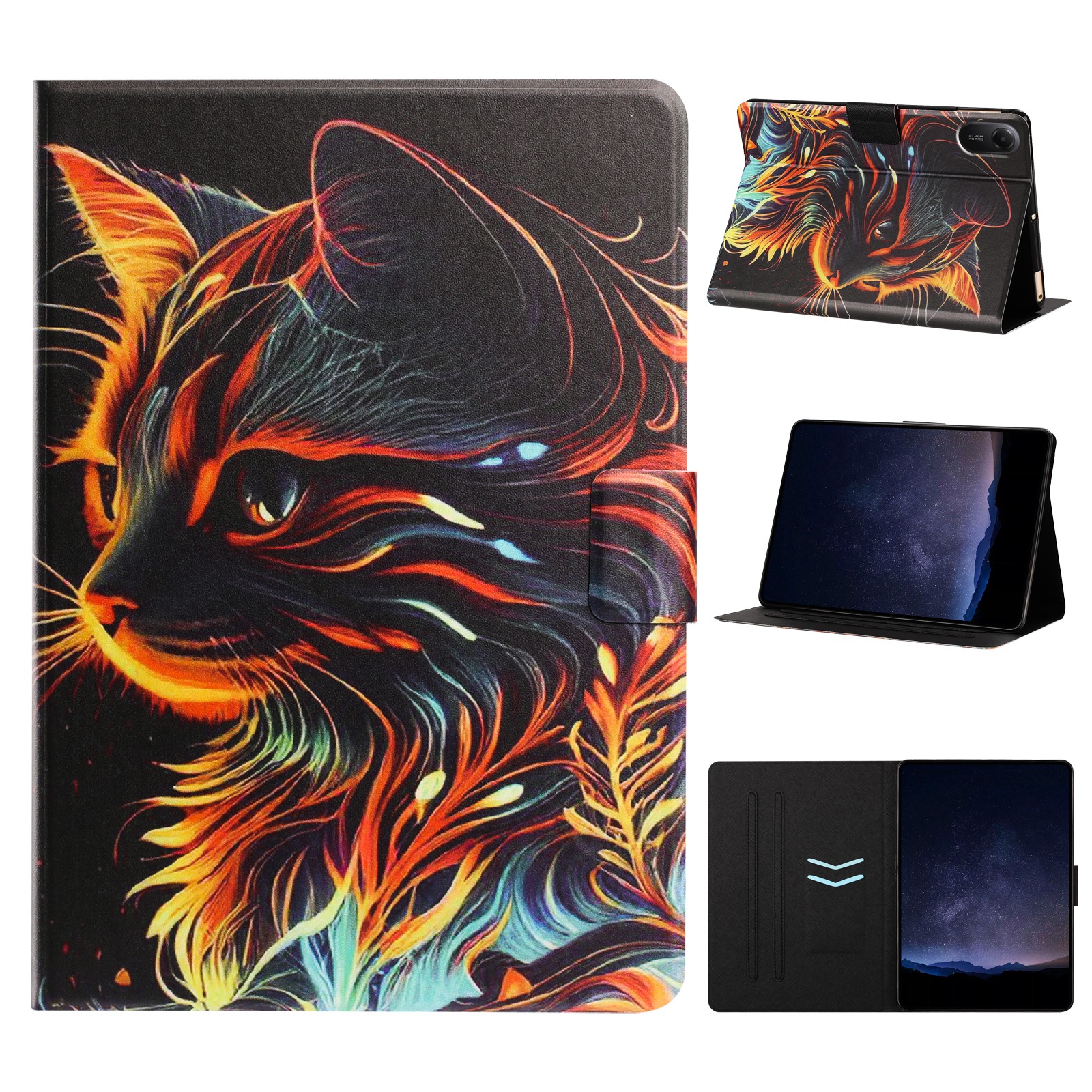 For Xiaomi Redmi Pad 2 11 Tablet Case Leather Stand Case with Card Slots Litchi Pattern Magnetic Flip Protective Cover - Golden Cat