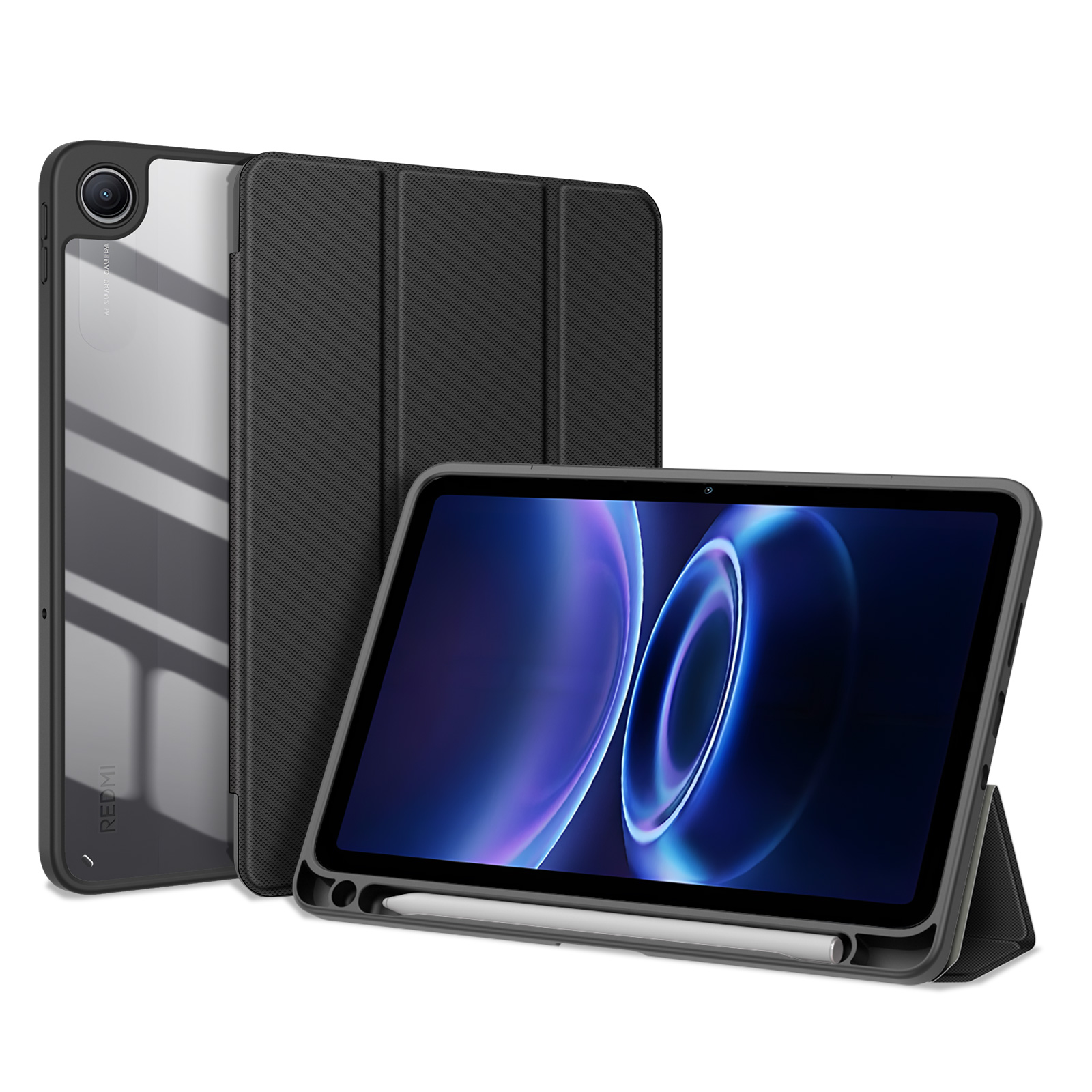 DUX DUCIS for Xiaomi Redmi Pad 2 SE / Redmi Pad 2 9.7 Case  TOBY Series Tri-fold Stand PU Leather Tablet Cover - Black