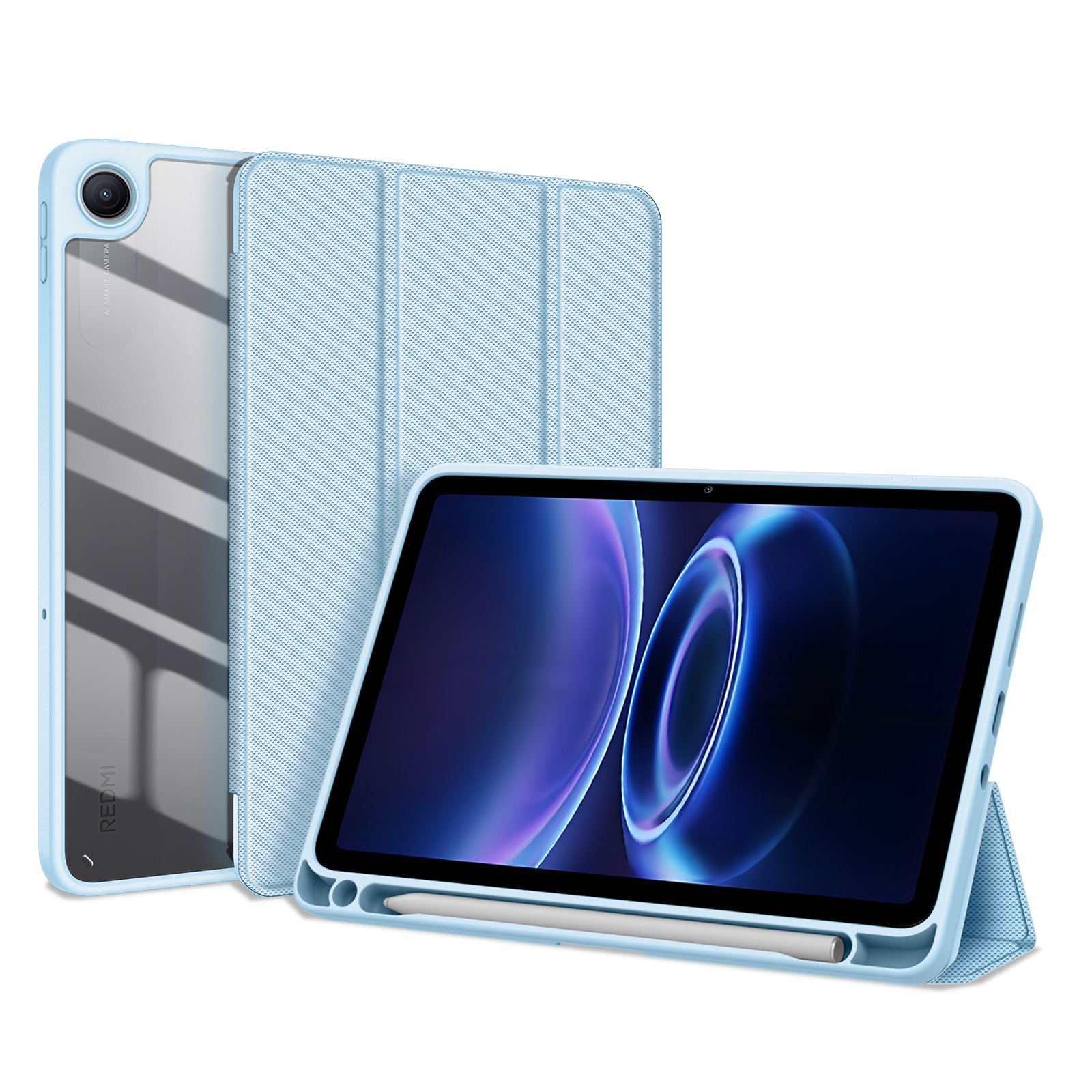 DUX DUCIS for Xiaomi Redmi Pad 2 SE / Redmi Pad 2 9.7 Case  TOBY Series Tri-fold Stand PU Leather Tablet Cover - Blue