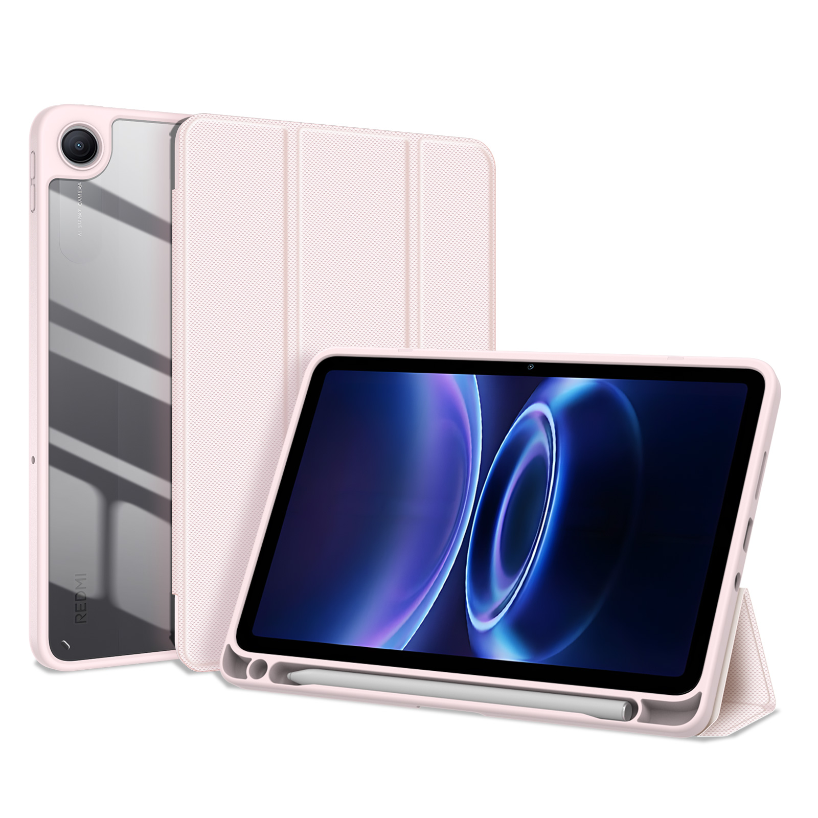 DUX DUCIS for Xiaomi Redmi Pad 2 SE / Redmi Pad 2 9.7 Case  TOBY Series Tri-fold Stand PU Leather Tablet Cover - Pink