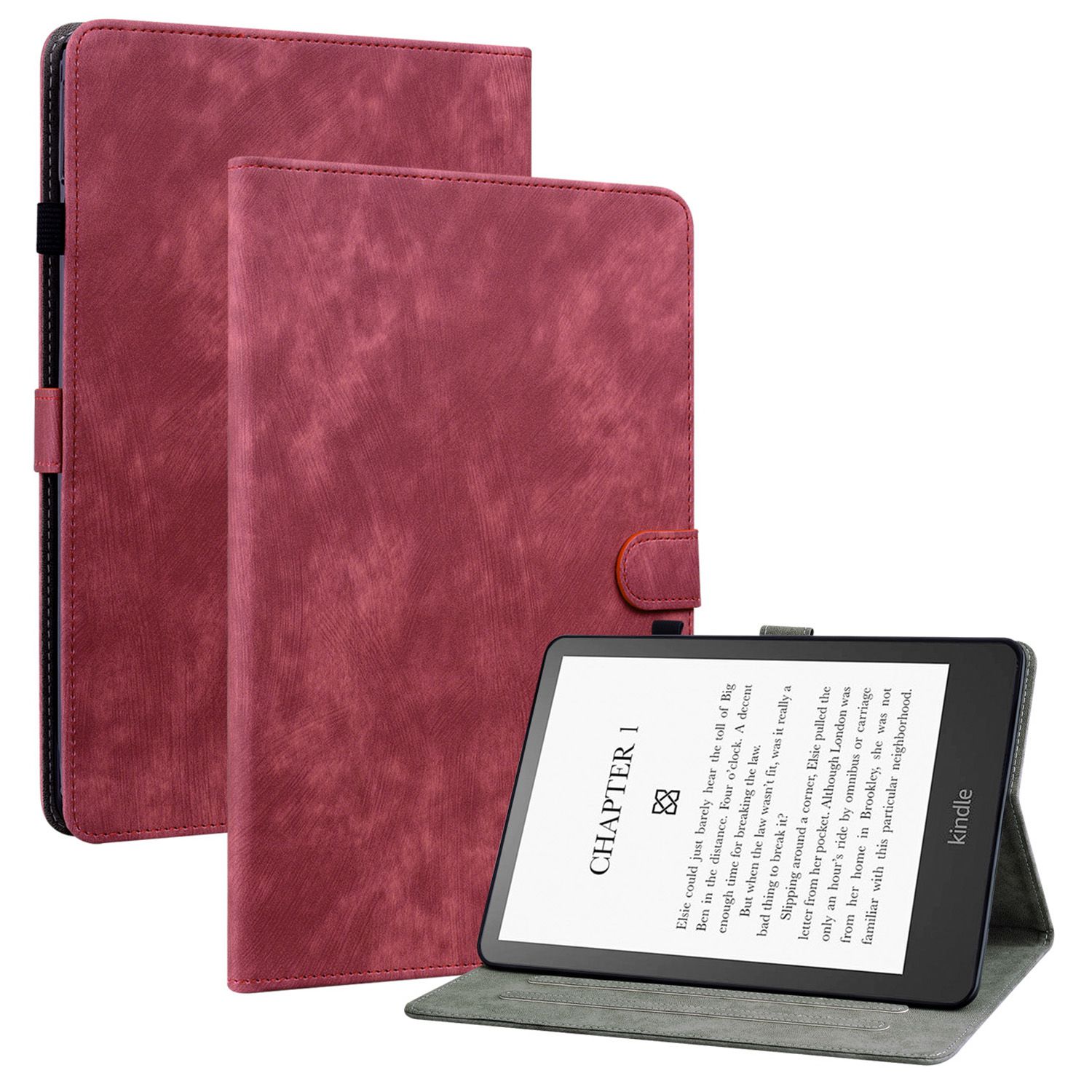 For Amazon Kindle Paperwhite 5 (2021) Cute Tiger Pattern Imprinted Tablet Case PU Leather Stand Card Holder Cover - Red