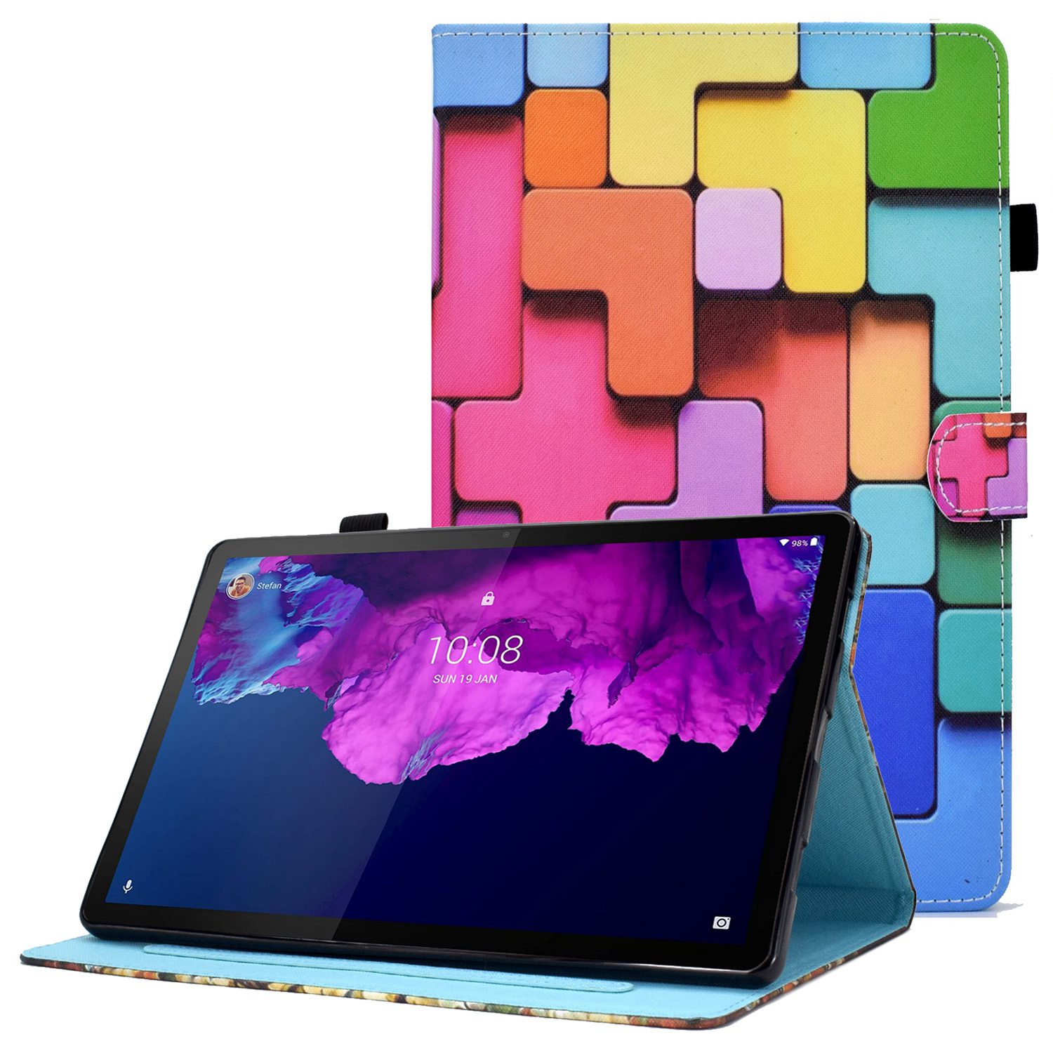 

Für Lenovo Tab P11 J606F Stitching Lederständer Flip Deckabdeckung Muster Druckkarten -slots Magnetic Protective Tablet Hülle Mit Bleistifthalter - Quadrat, Lenovo Tab P11 5G