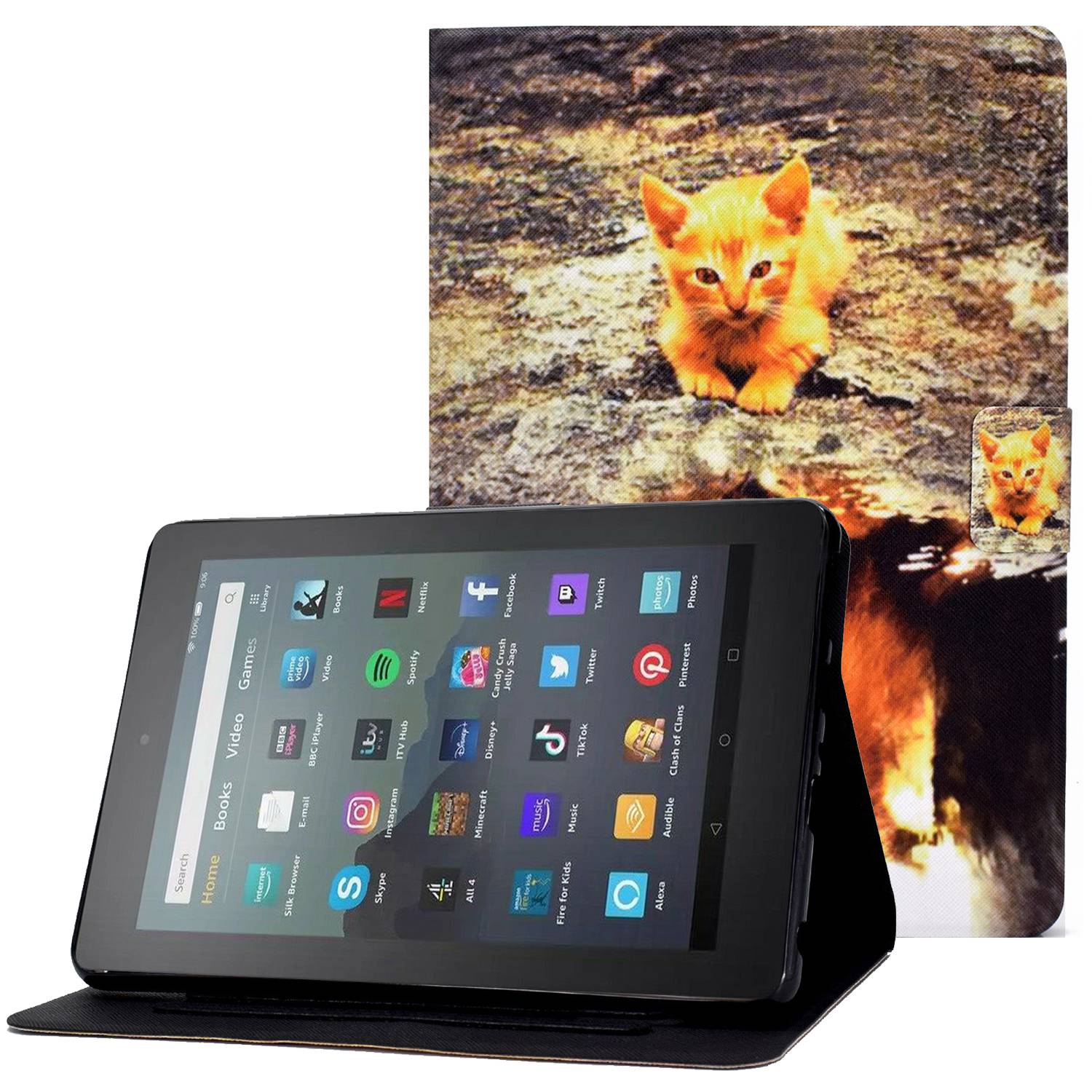 

Für Amazon Fire 7 (2022) Muster Druck PU Lederkartenhalter Tablet Hülle Magnetverschluss Schutzabdeckung - Katze / Löwe, Amazon Fire 7 (2022)