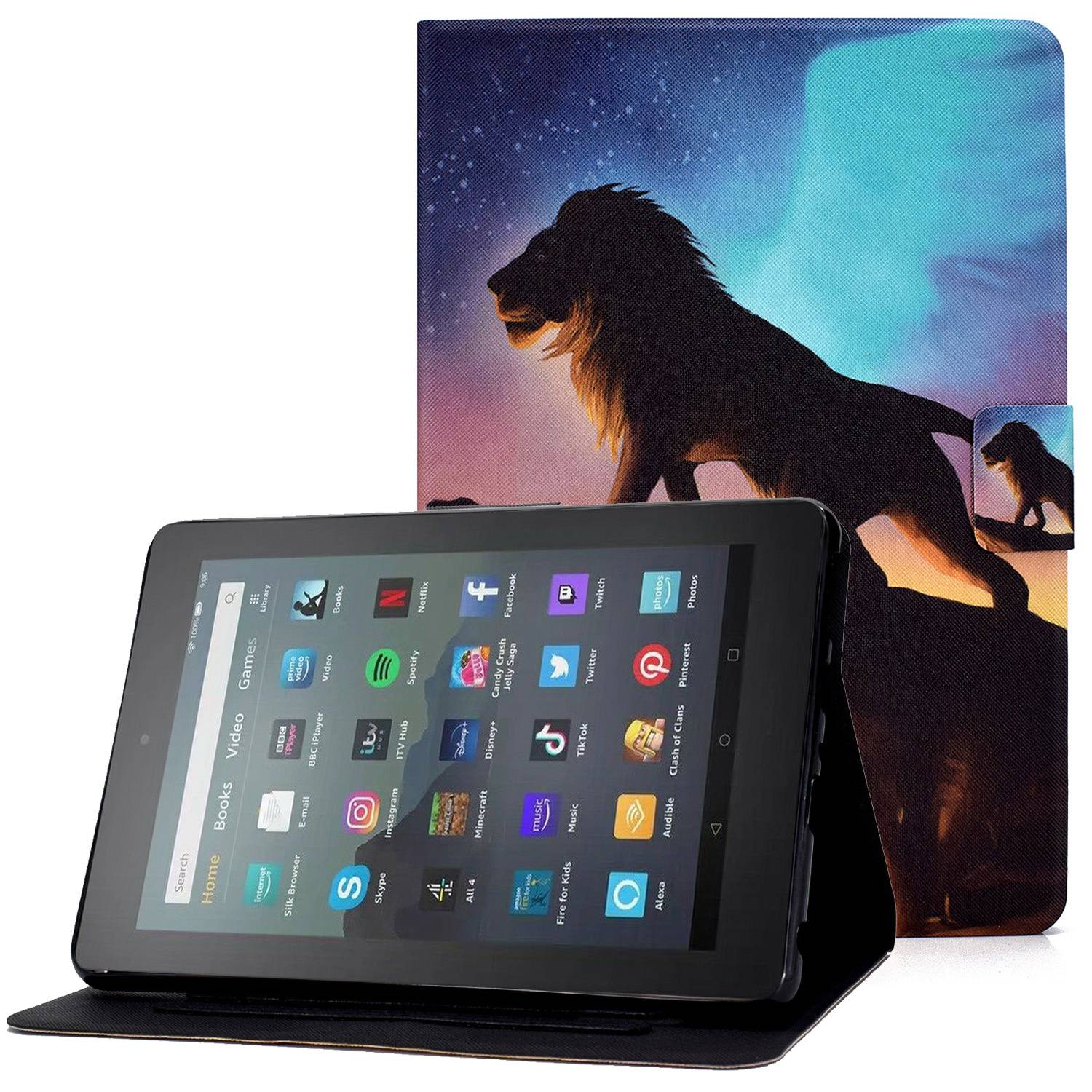 

Für Amazon Fire 7 (2022) Muster Druck PU Lederkartenhalter Tablet Hülle Magnetverschluss Schutzabdeckung - Löwe, Amazon Fire 7 (2022)