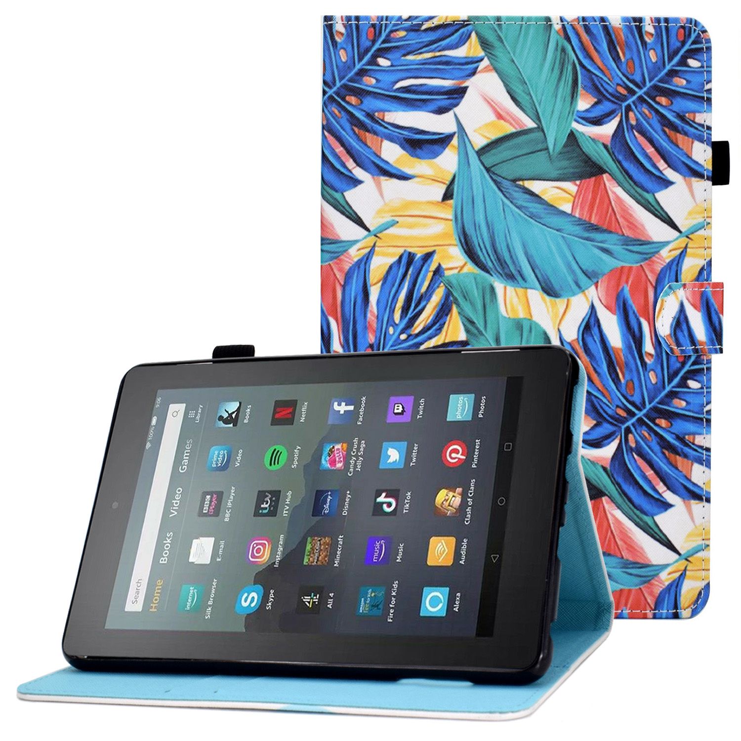 

Einstellbarer Stand Tablet Hülle Für Amazon Fire 7 (2022), Stichmuster Druck PU Lederkartenhalter Schutzabdeckung - Laub, Amazon Fire 7 (2022)
