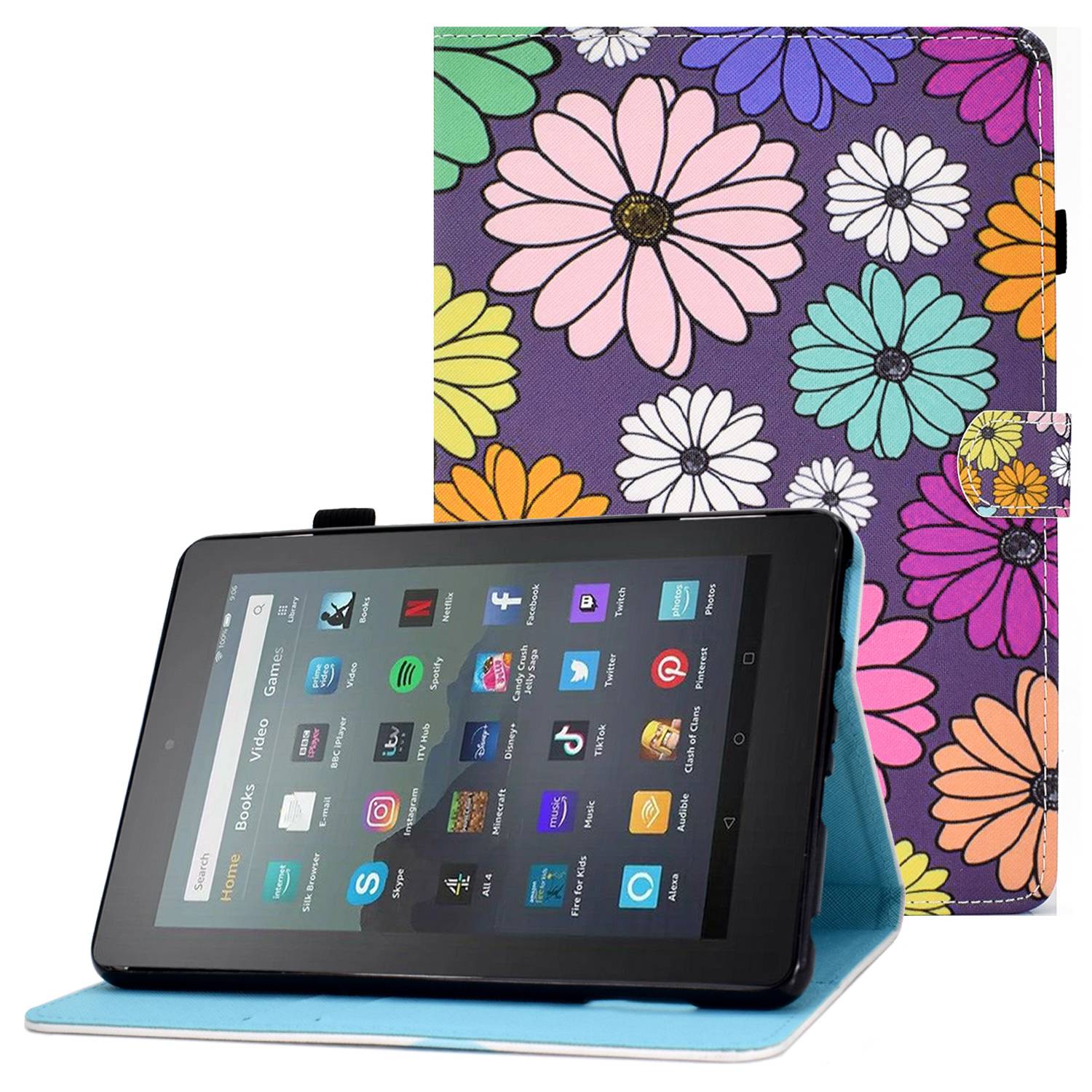 

Einstellbarer Stand Tablet Hülle Für Amazon Fire 7 (2022), Stichmuster Druck PU Lederkartenhalter Schutzabdeckung - Gänseblümchen, Amazon Fire 7 (2022)