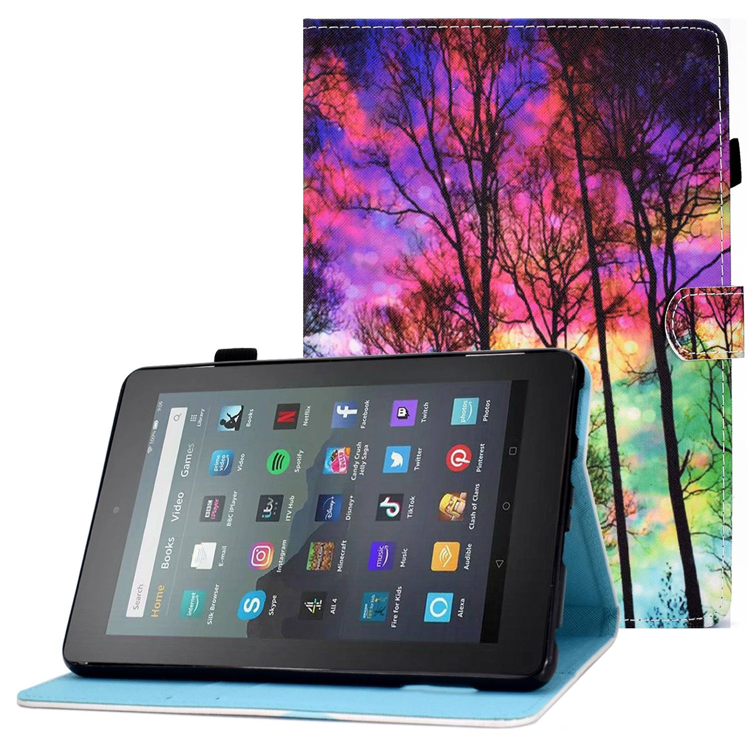 

Einstellbarer Stand Tablet Hülle Für Amazon Fire 7 (2022), Stichmuster Druck PU Lederkartenhalter Schutzabdeckung - Wald, Amazon Fire 7 (2022)