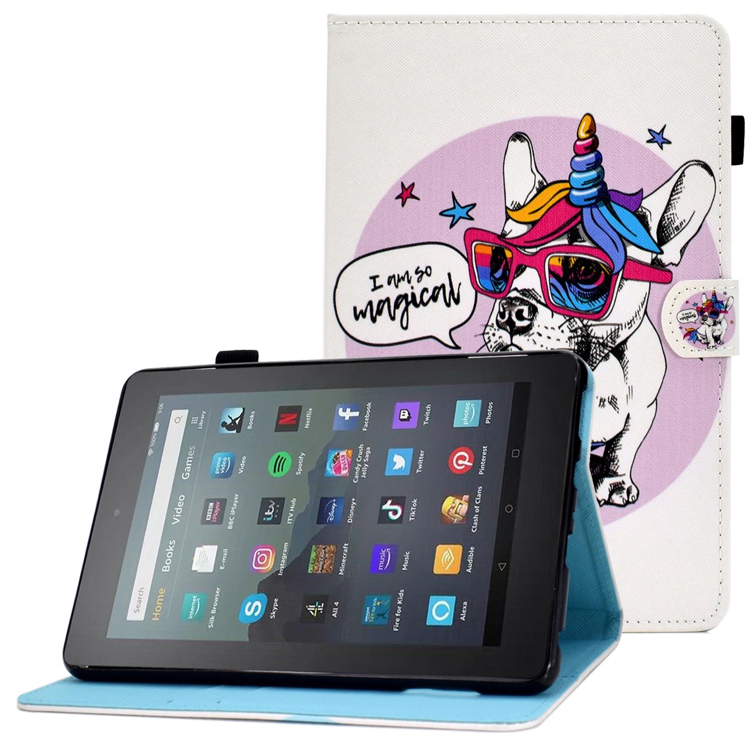 

Einstellbarer Stand Tablet Hülle Für Amazon Fire 7 (2022), Stichmuster Druck PU Lederkartenhalter Schutzabdeckung - Pferdehund, Amazon Fire 7 (2022)