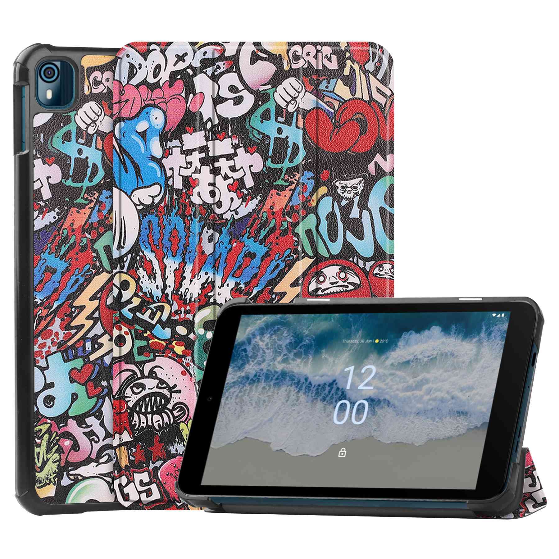 

Tri-fach Standhülle Für Nokia T10 Musterdruck PU Leder Tablet Schutzschutz - Graffiti, Nokia T10