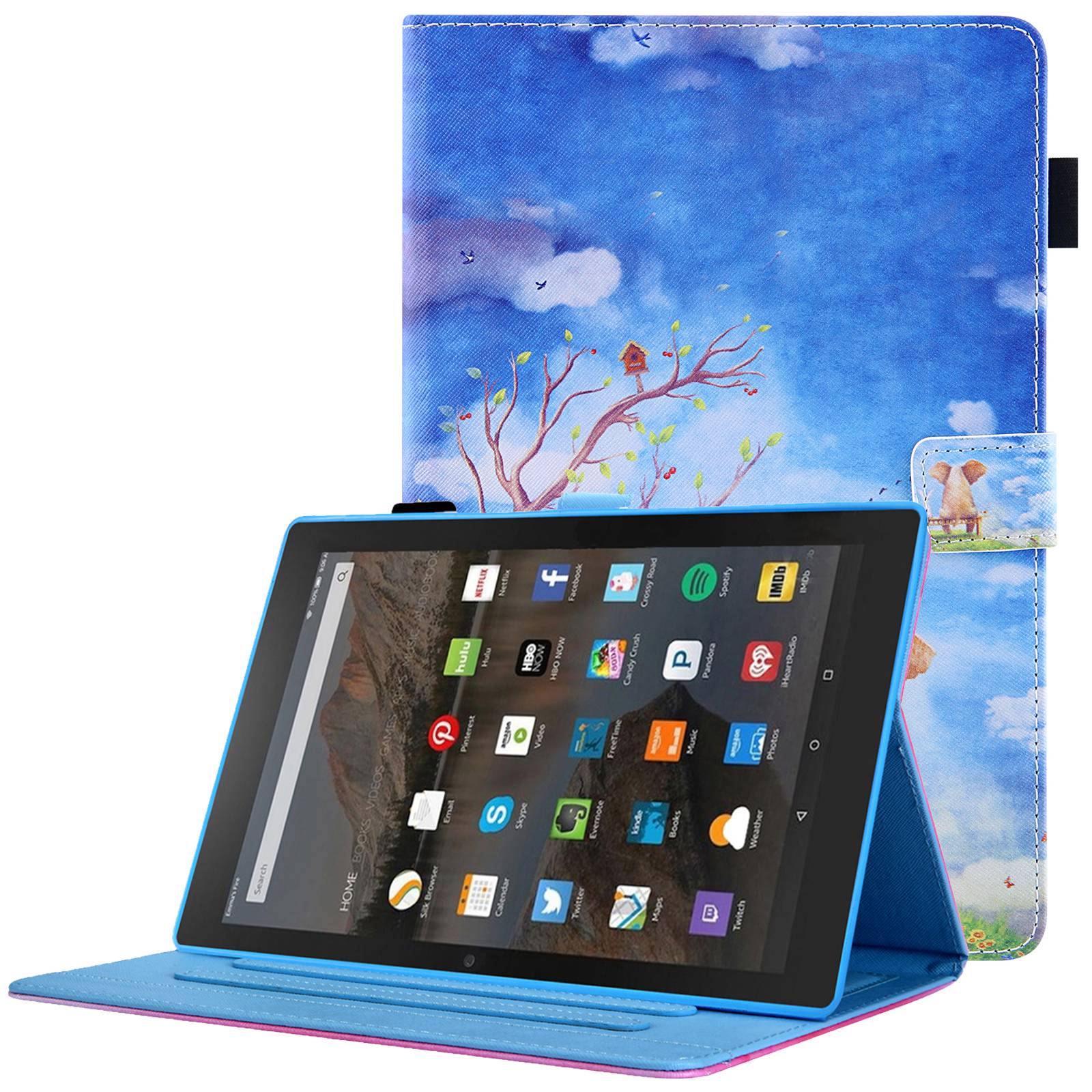 

Für Amazon Fire 7 (2022) Faltbare Stand -karten -slots Tablet Hülle PU Ledermuster Druckmagnetverschlussabdeckung - Elefant / Hase, Amazon Fire 7 (2022)