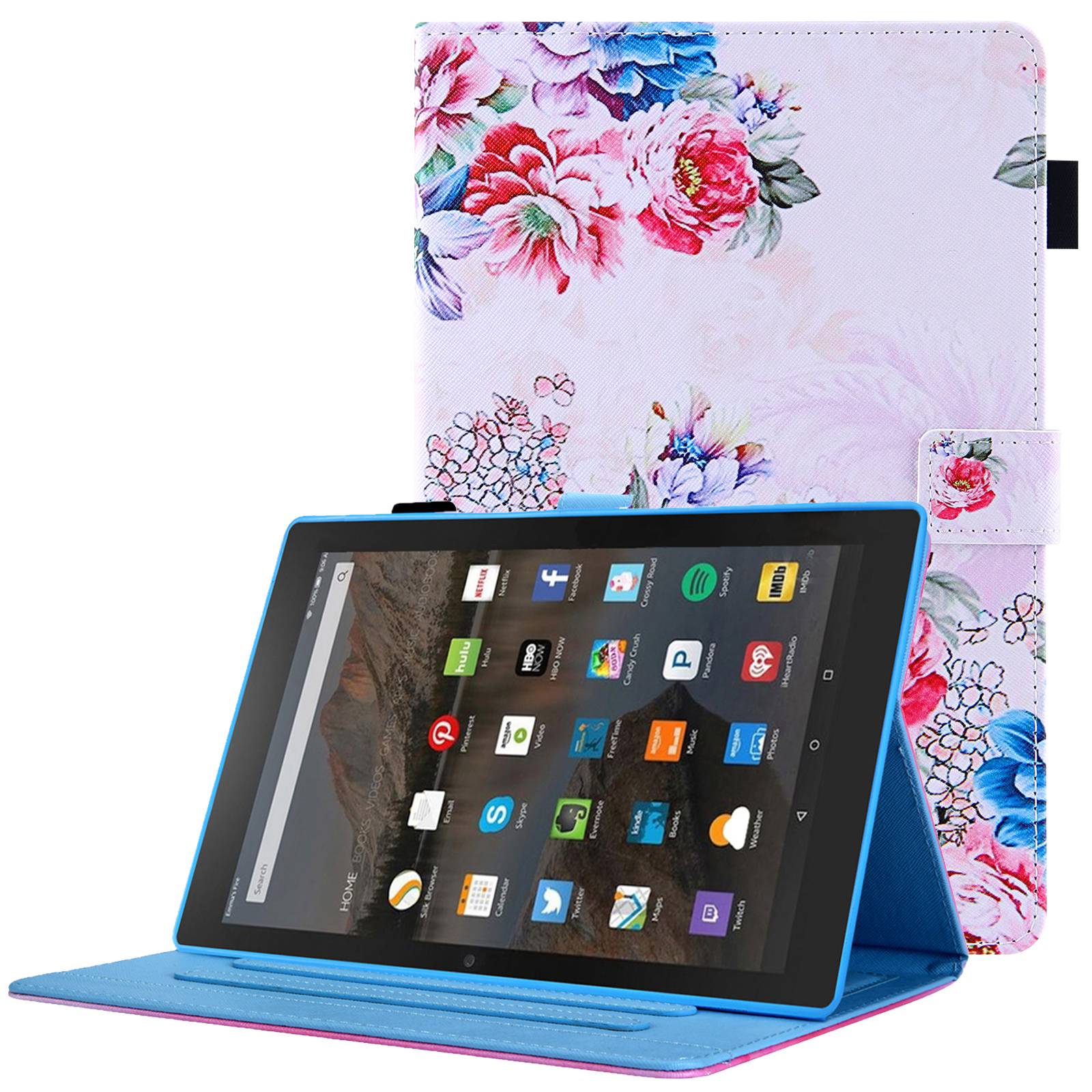 

Für Amazon Fire 7 (2022) Faltbare Stand -karten -slots Tablet Hülle PU Ledermuster Druckmagnetverschlussabdeckung - Pfingstrose, Amazon Fire 7 (2022)