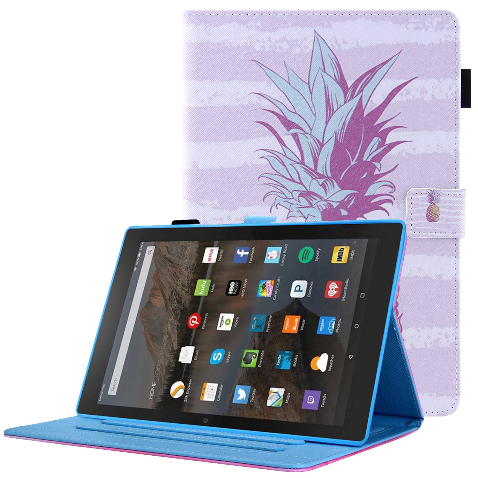 

Für Amazon Fire 7 (2022) Faltbare Stand -karten -slots Tablet Hülle PU Ledermuster Druckmagnetverschlussabdeckung - Gold Ananas, Amazon Fire 7 (2022)