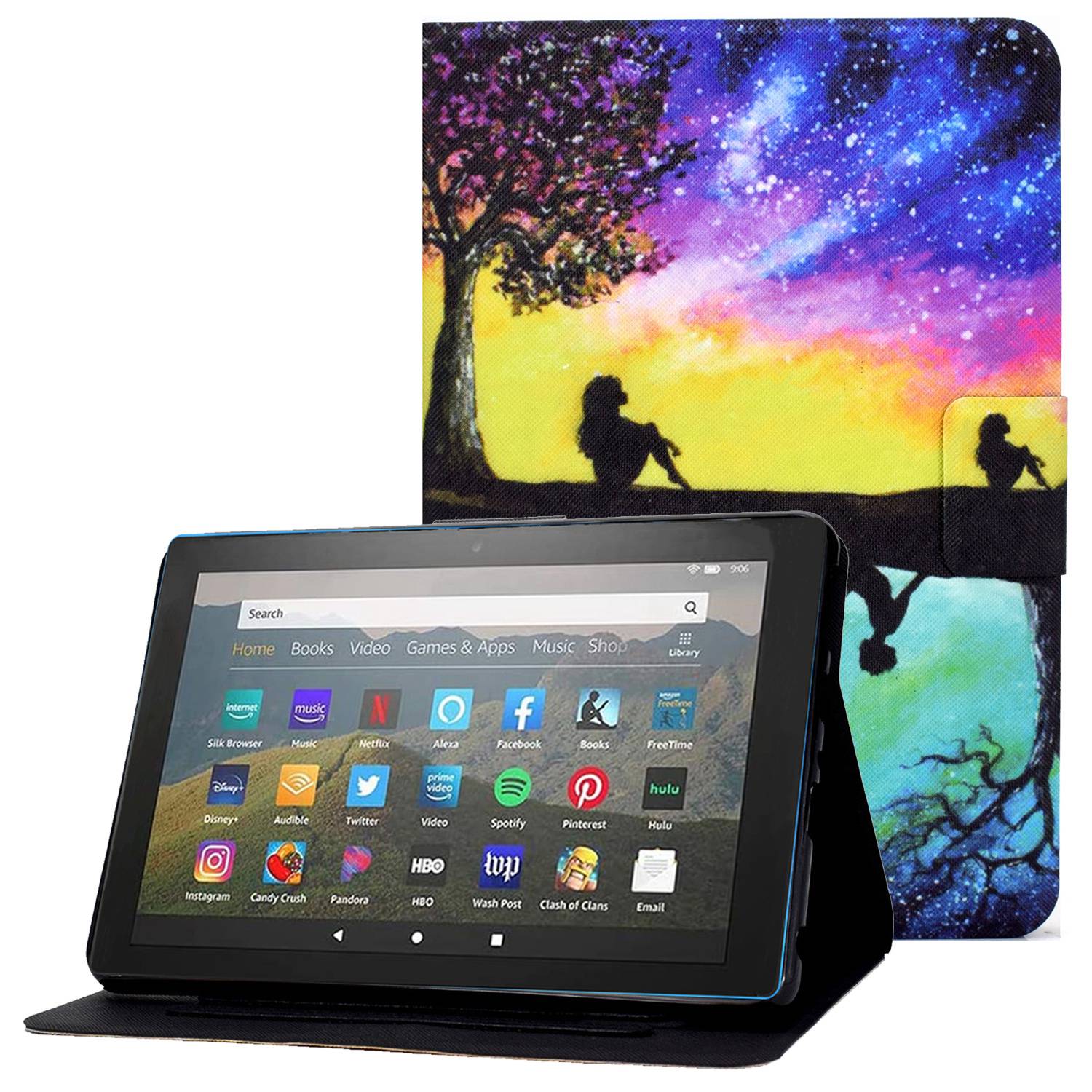 

Für Amazon Fire 7 (2022) PU -ledermuster -drucktabletten -hülle Vollschutz Mit Kartenhalterständer - Sternenklarer Himmel / Umgekehrtes Bild, Amazon Fire 7 (2022)