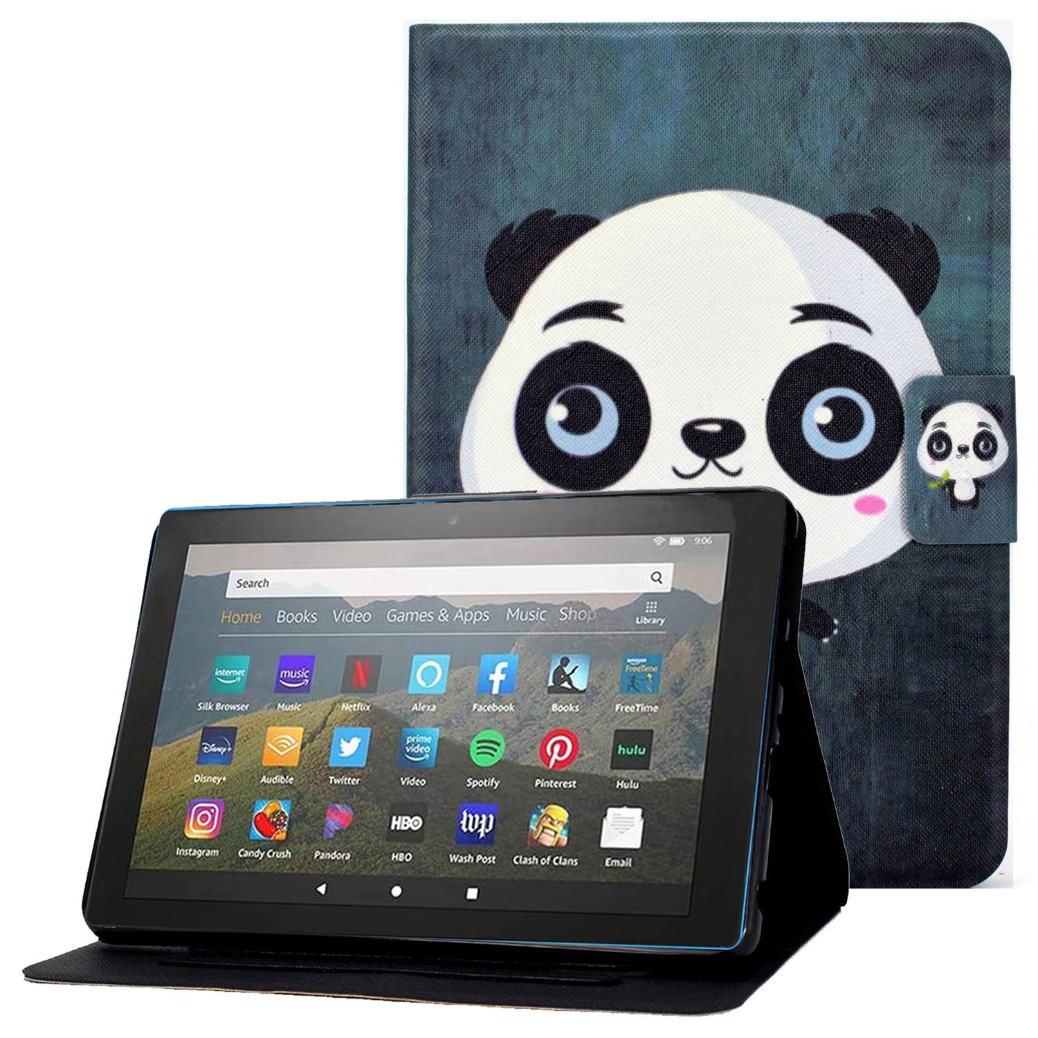 

Für Amazon Fire 7 (2022) PU -ledermuster -drucktabletten -hülle Vollschutz Mit Kartenhalterständer - Panda, Amazon Fire 7 (2022)