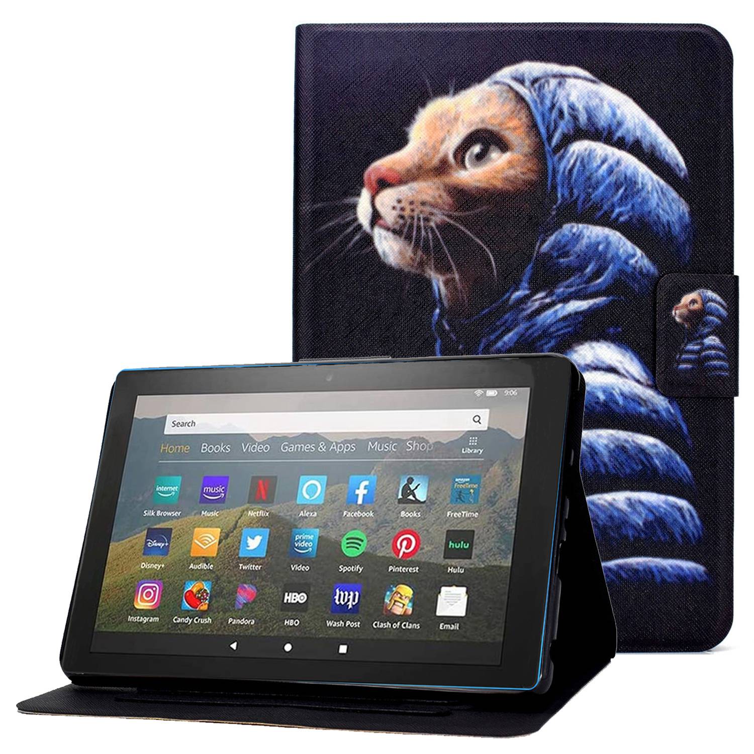 

Für Amazon Fire 7 (2022) PU -ledermuster -drucktabletten -hülle Vollschutz Mit Kartenhalterständer - Boxkatze, Amazon Fire 7 (2022)