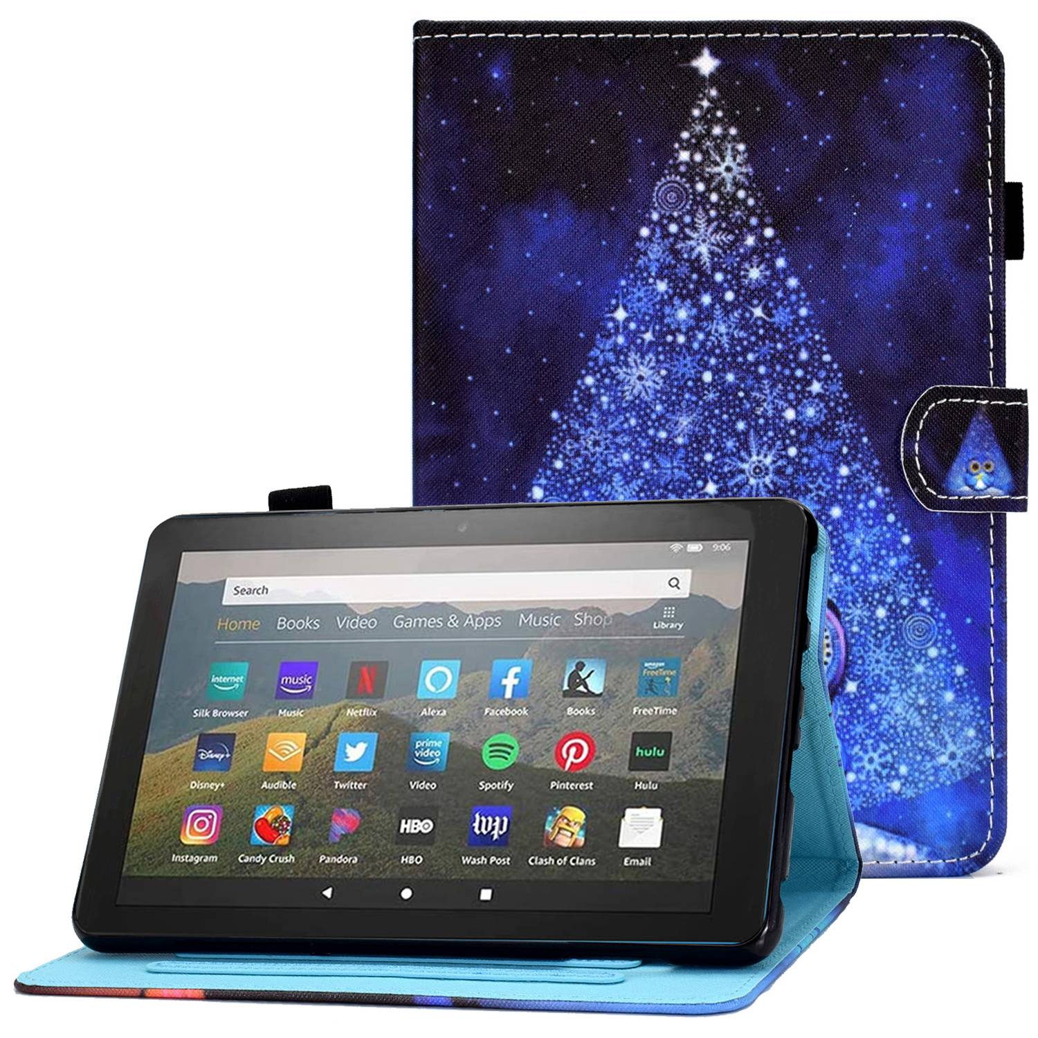 

Stichmuster-drucktablet-hülle Für Amazon Fire 7 (2022), Drop-protective-schutzabdeckungsständer Mit Kartensteckplätzen - Weihnachtsbaum, Amazon Fire 7 (2022)