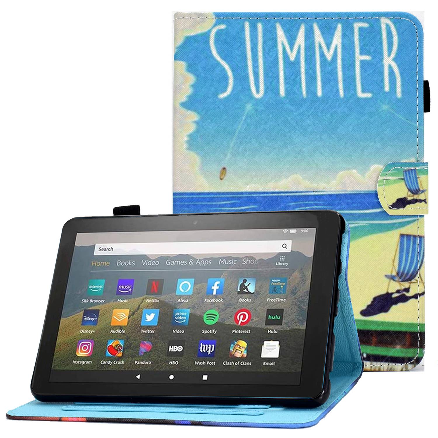 

Stichmuster-drucktablet-hülle Für Amazon Fire 7 (2022), Drop-protective-schutzabdeckungsständer Mit Kartensteckplätzen - Meer ------- Strand, Amazon Fire 7 (2022)